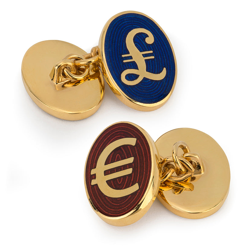 Pound And Euro Enamel Chain Cufflinks