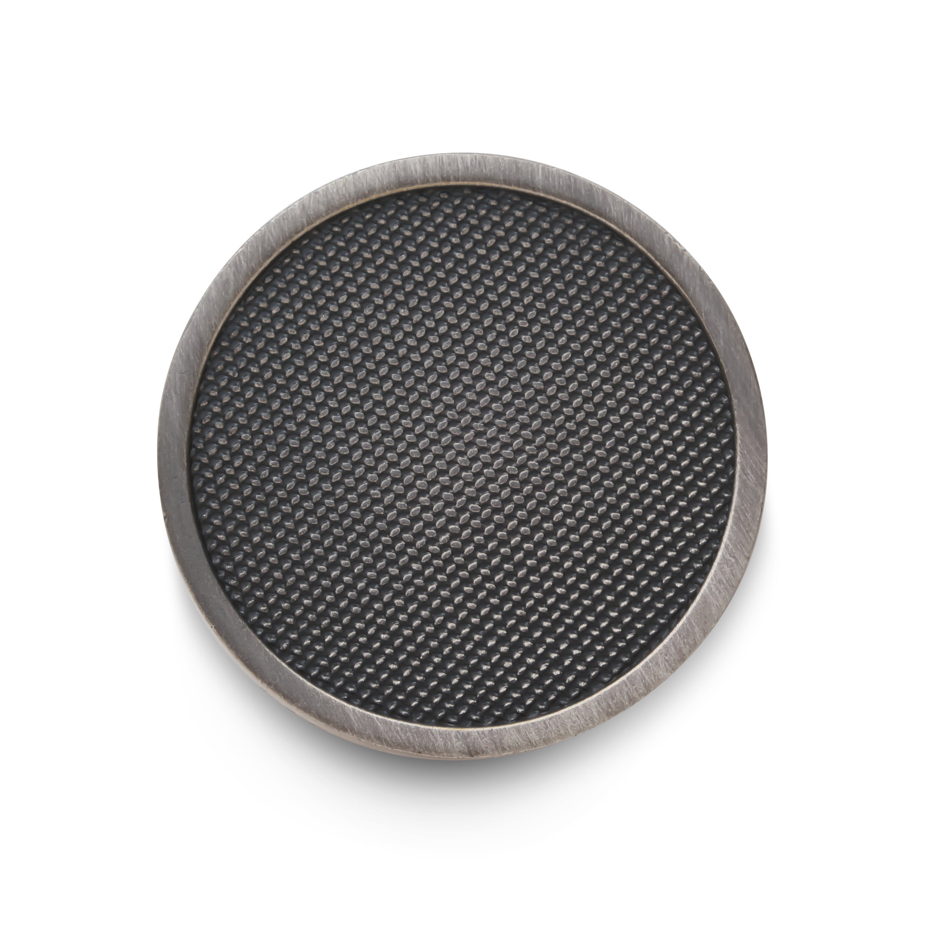 Diamond Weave blazer button in luxury antique silver with textured geometric pattern.