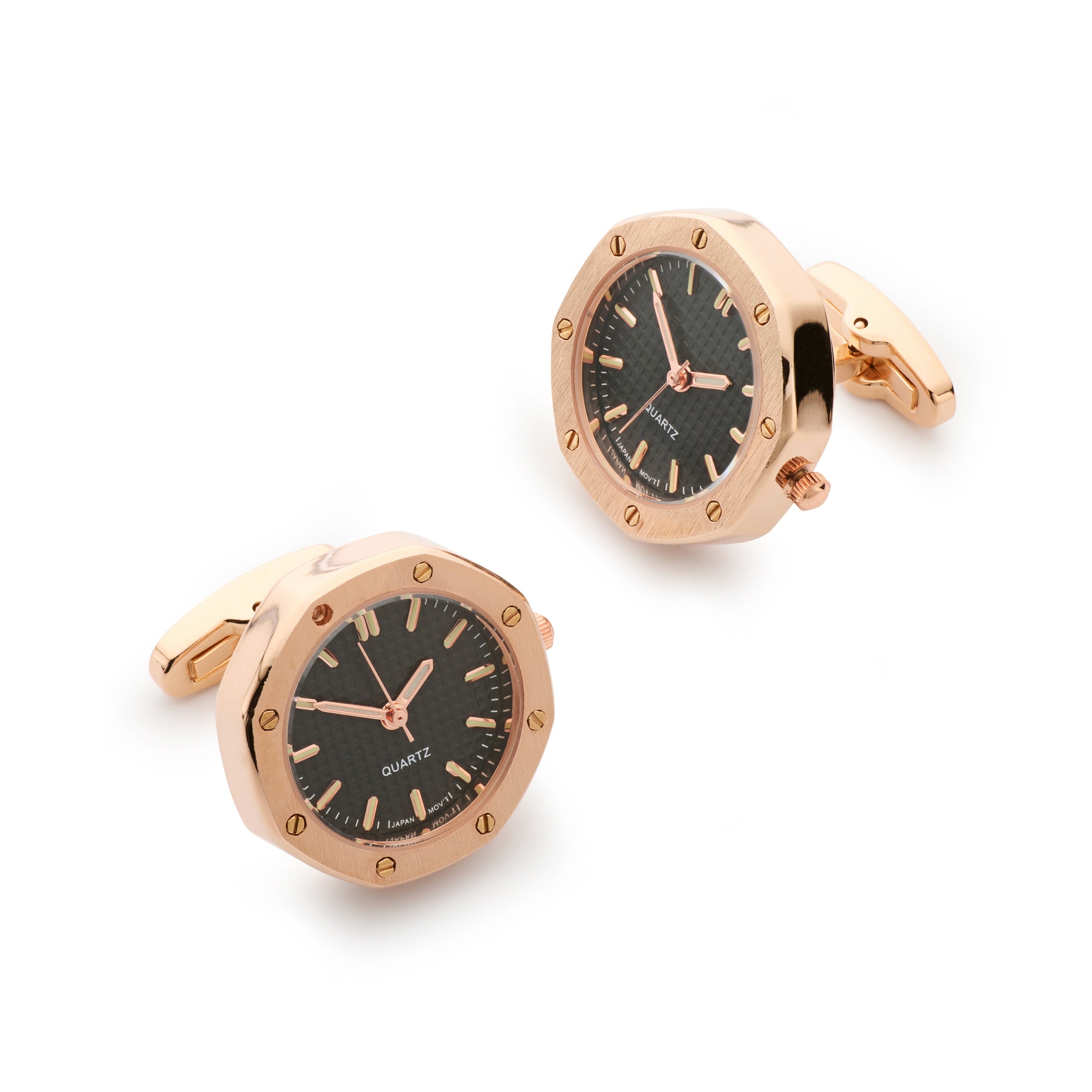 Octagonal Watch Cufflinks In Rose Gold and Black