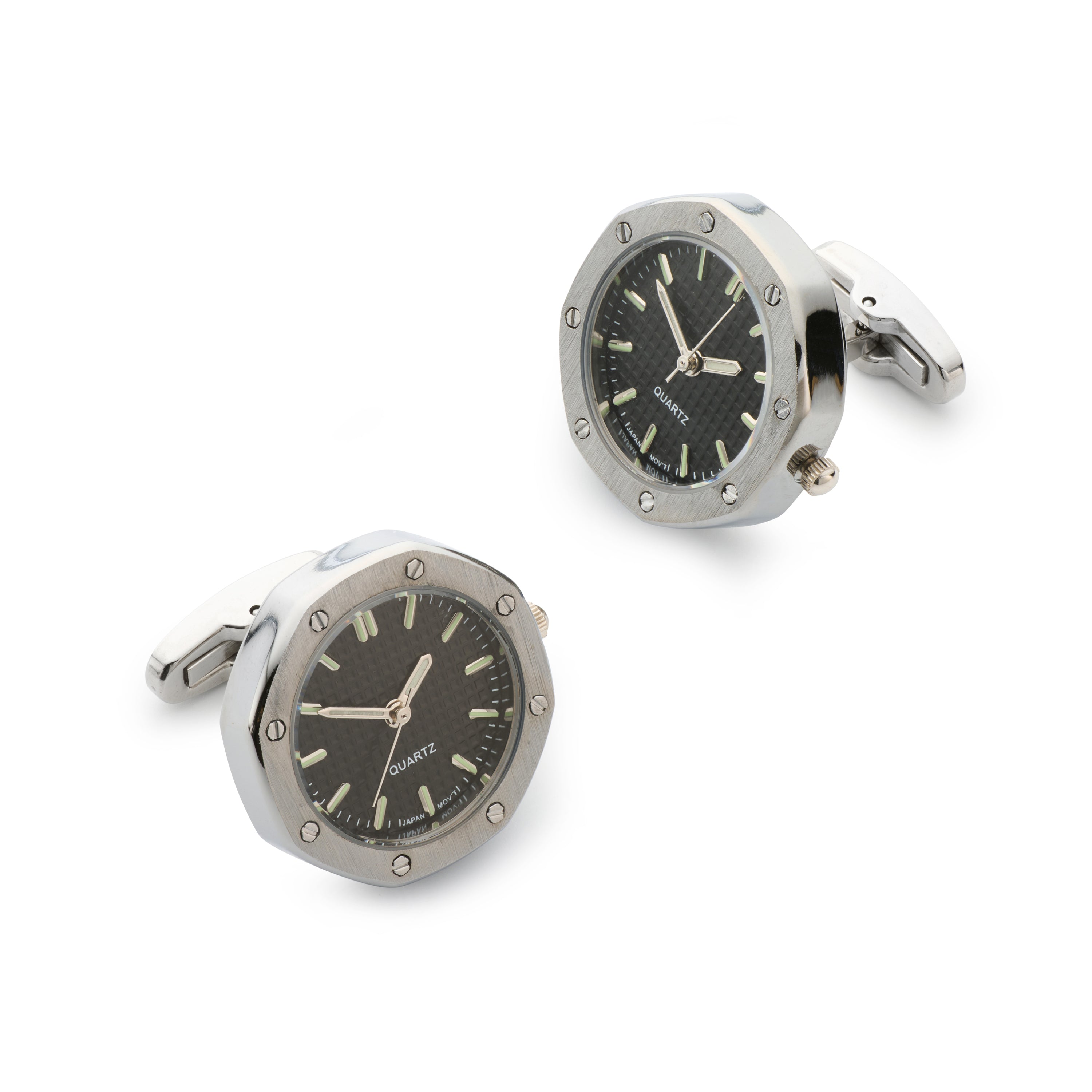 Octagonal Watch Cufflinks In Silver and Black