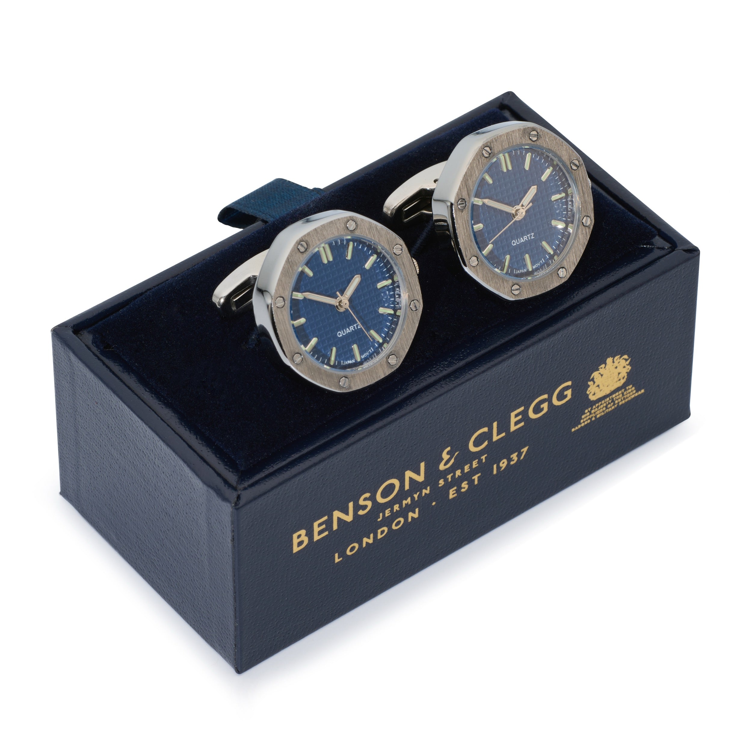 Octagonal Watch Cufflinks In Silver and Blue