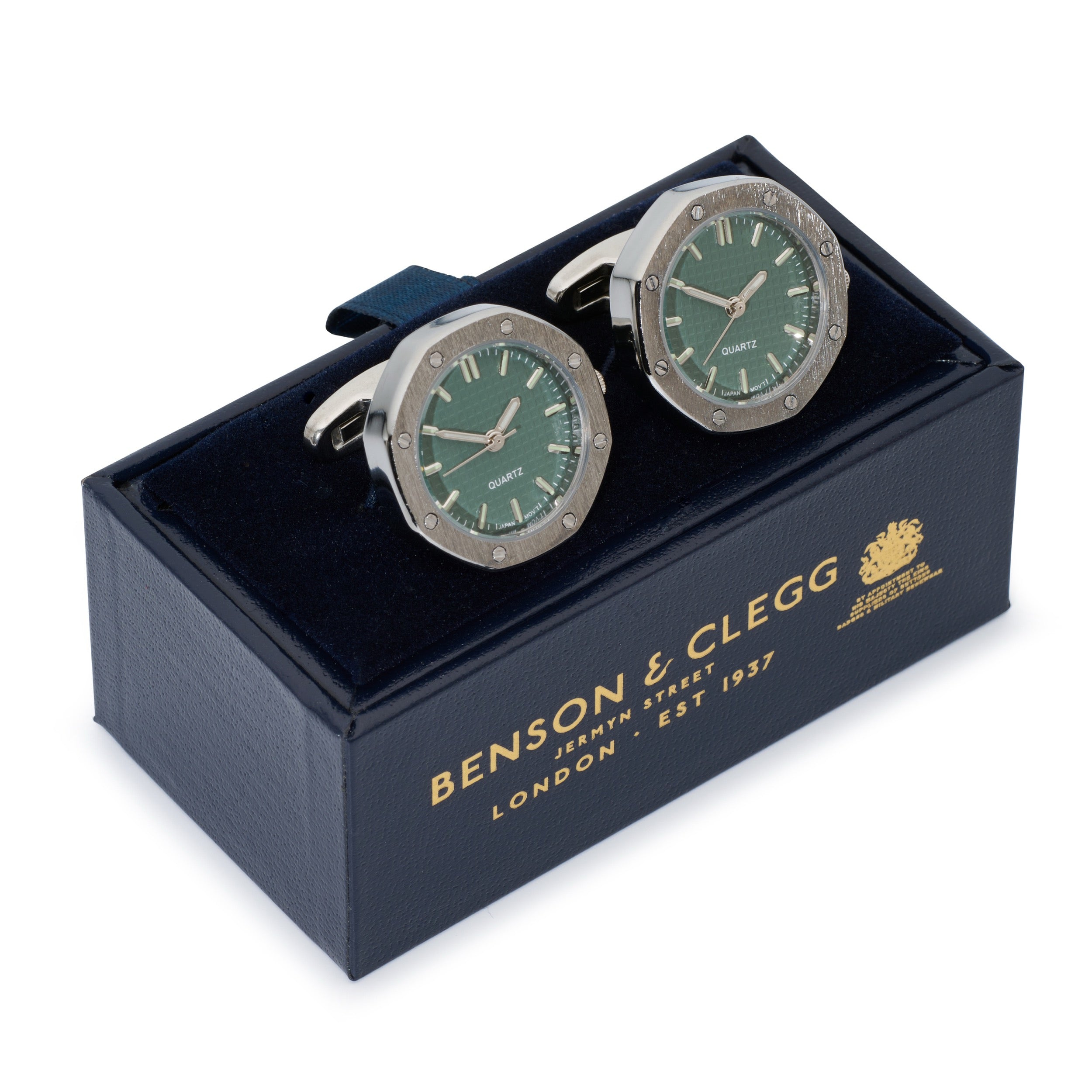 Octagonal Watch Cufflinks In Silver and Green