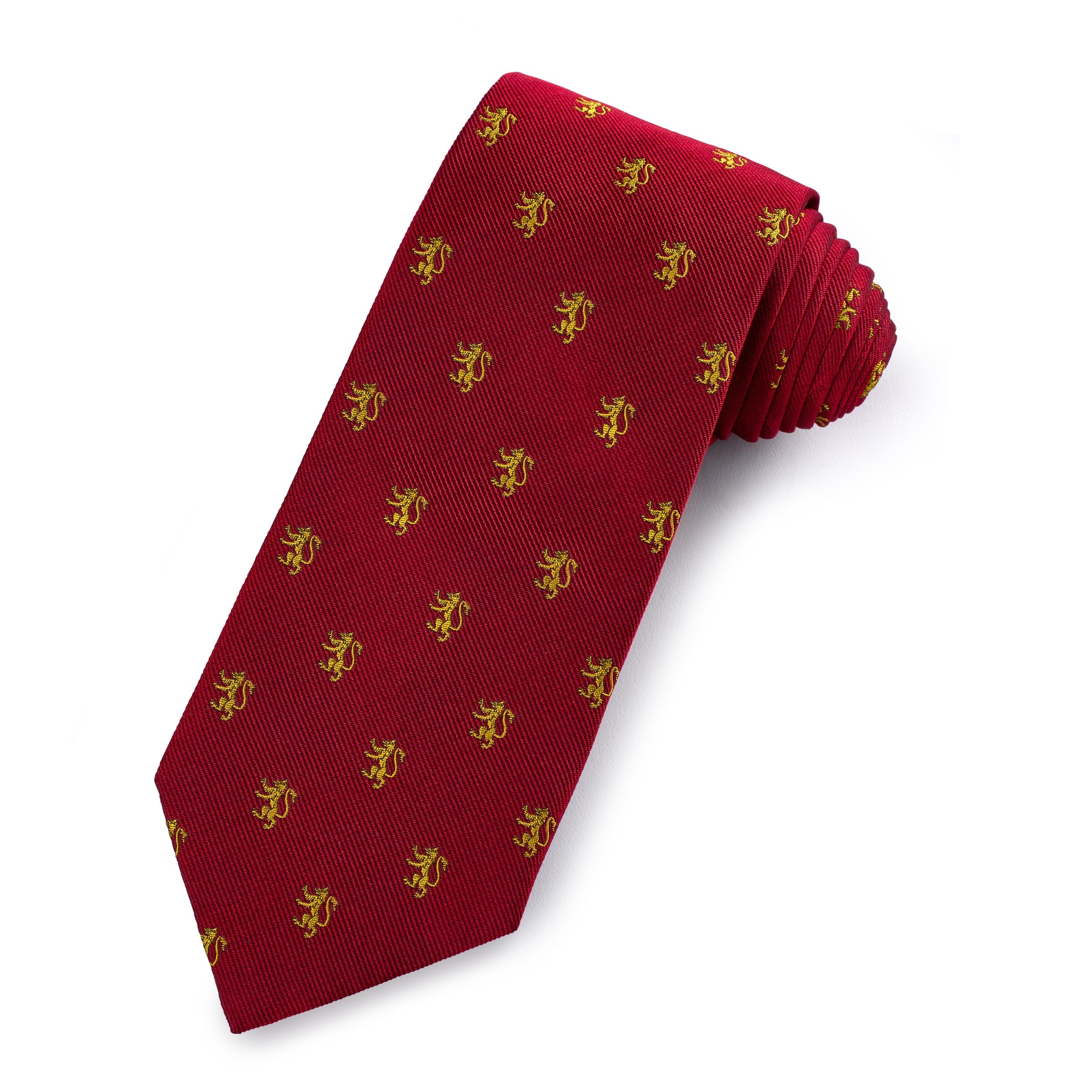 Rampant Lion Silk Tie In Red