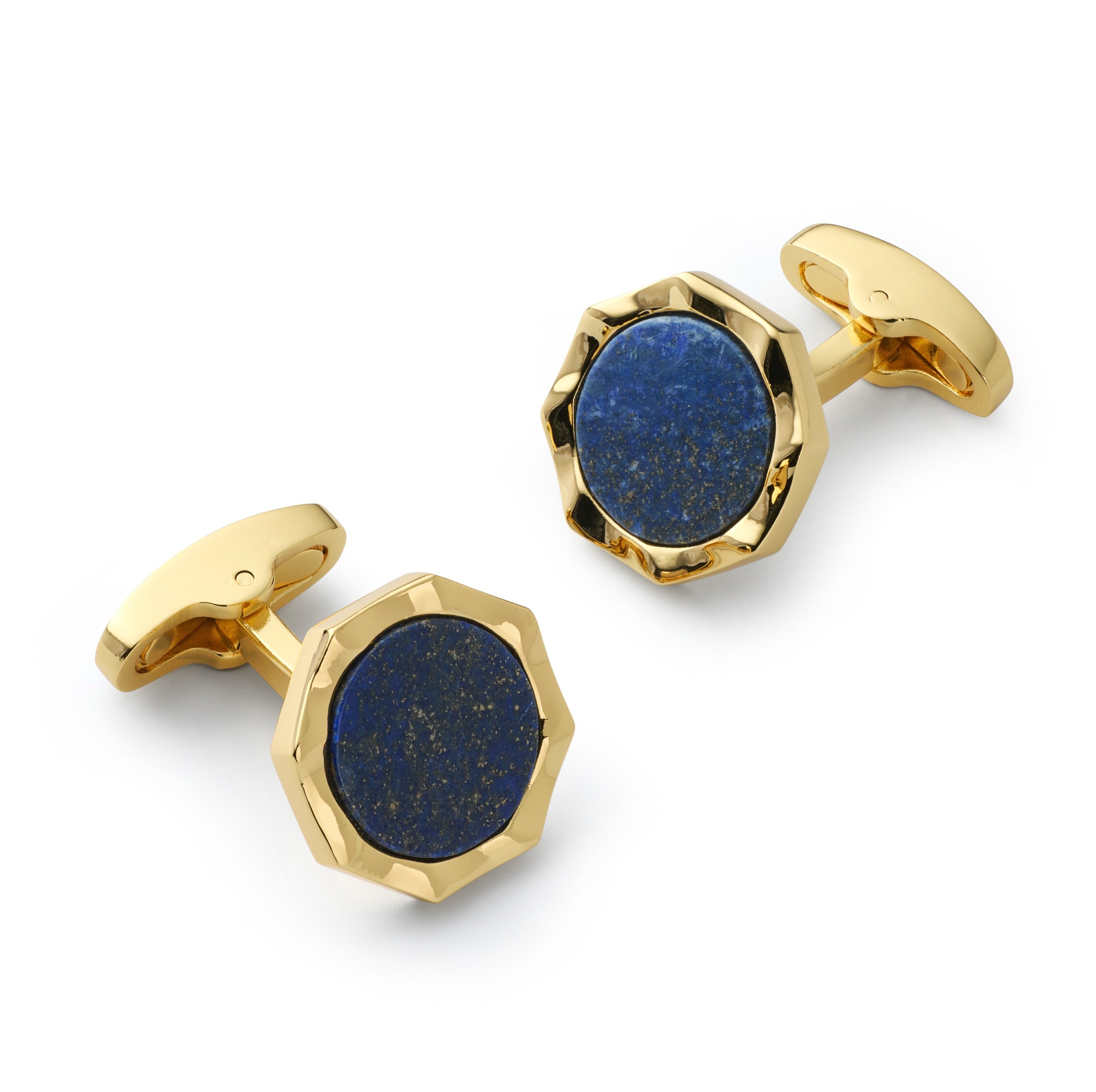 Benson & Clegg Signet Cufflinks in Lapis Lazuli with polished gold-tone octagonal setting.