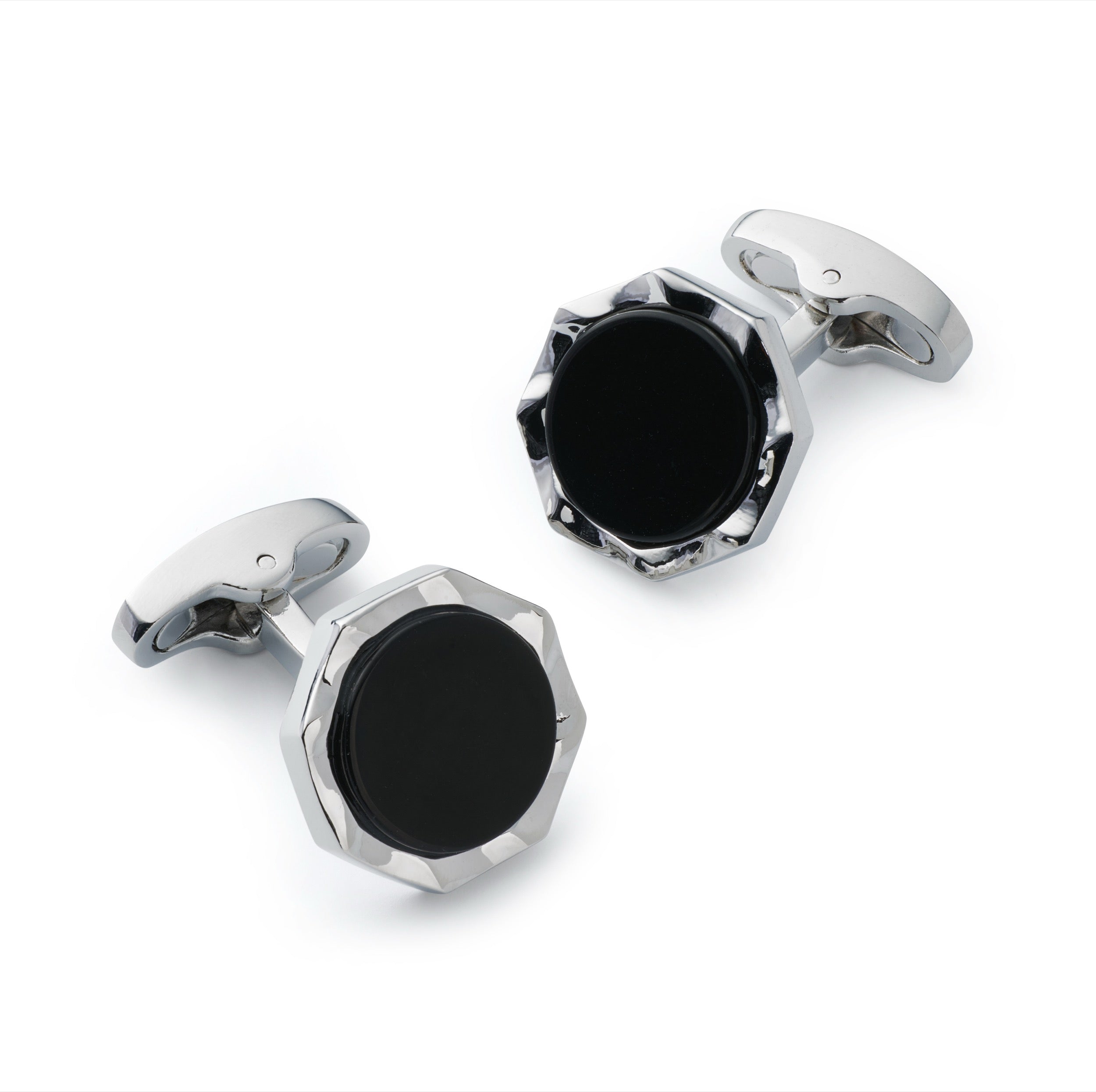 Benson & Clegg Signet Cufflinks in Onyx with polished silver-tone octagonal setting.