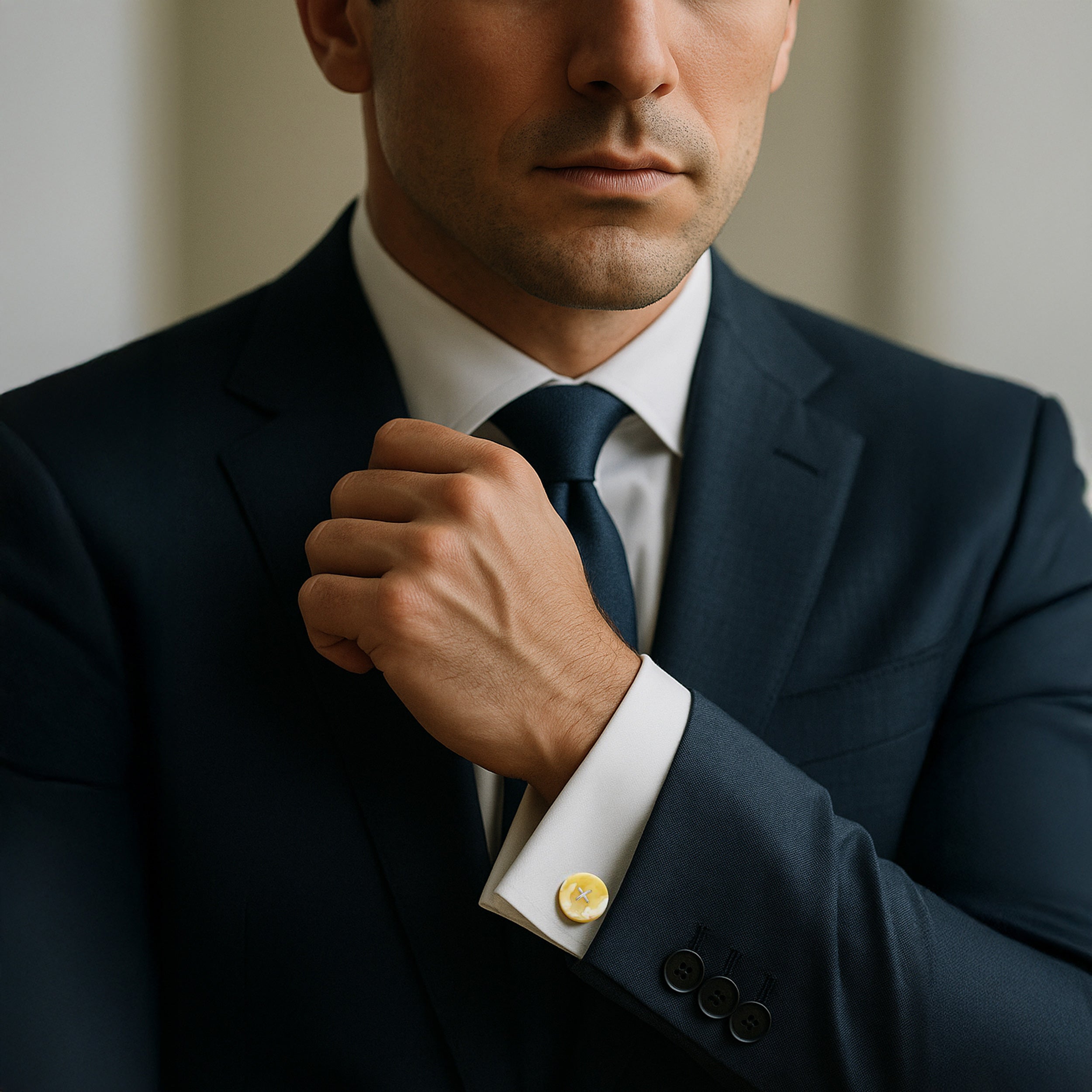 White Baltic Amber Button Sterling Silver Cufflinks