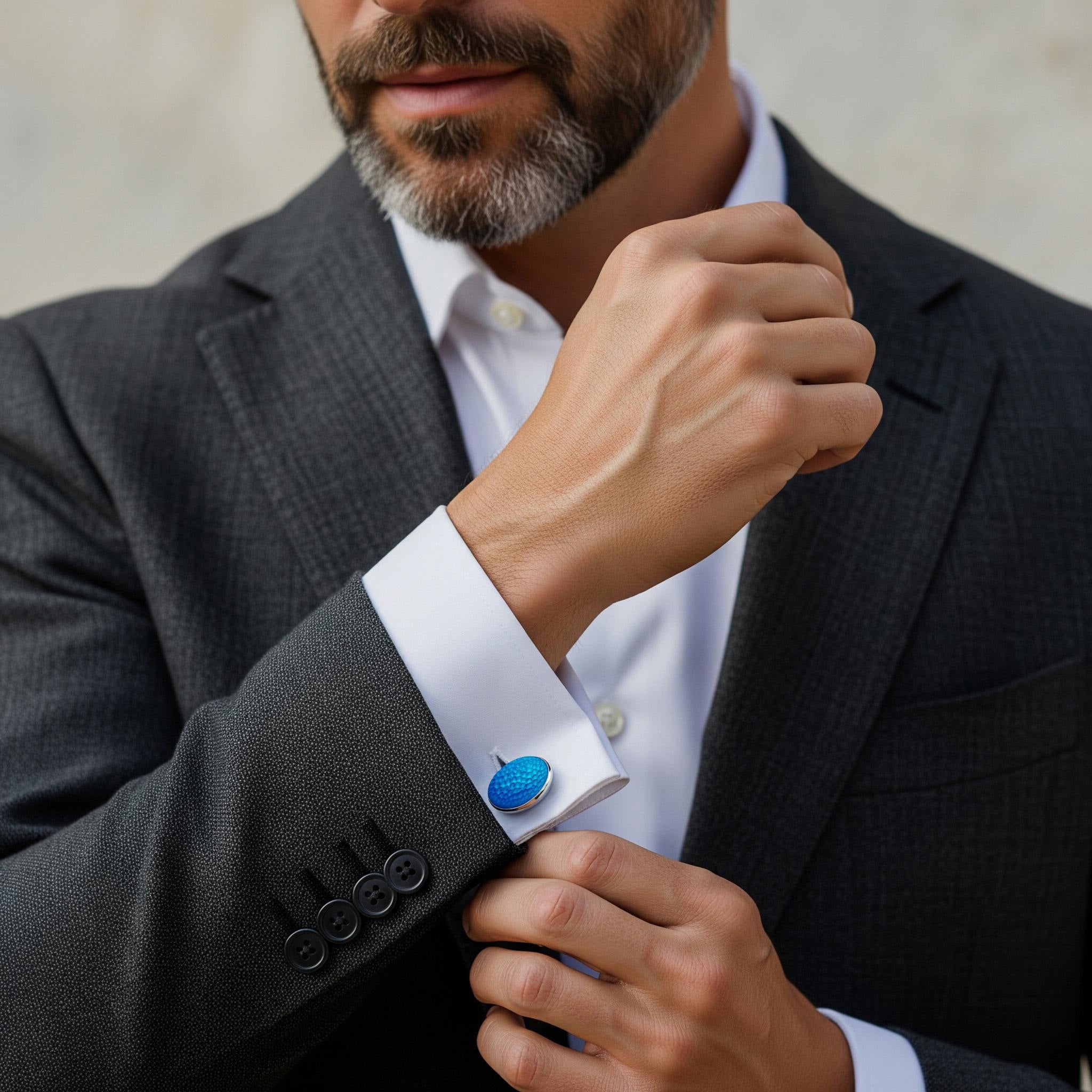 Hammered Sterling Silver Cloisonne Cufflinks In Sky Blue
