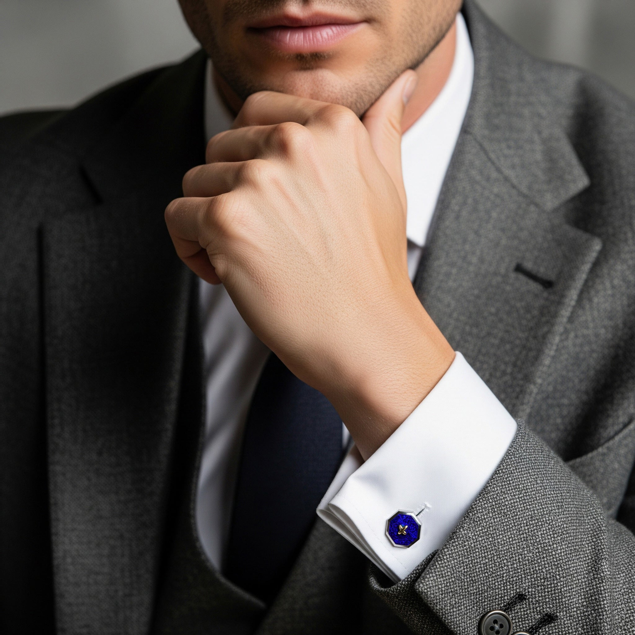 Sterling Silver Cufflinks With Lapis Lazuli And 9ct Gold