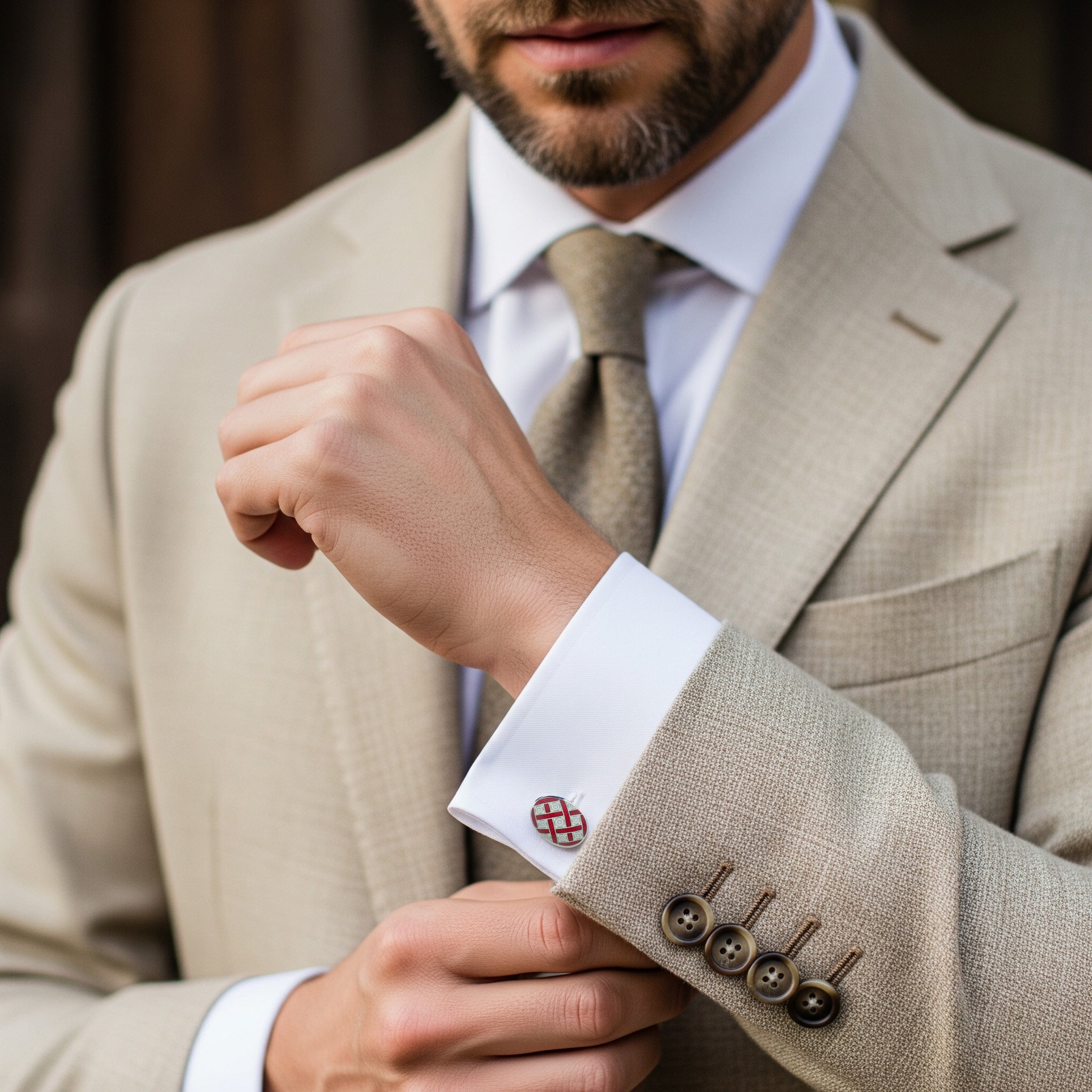 Weave Sterling Silver Cufflinks In Cream