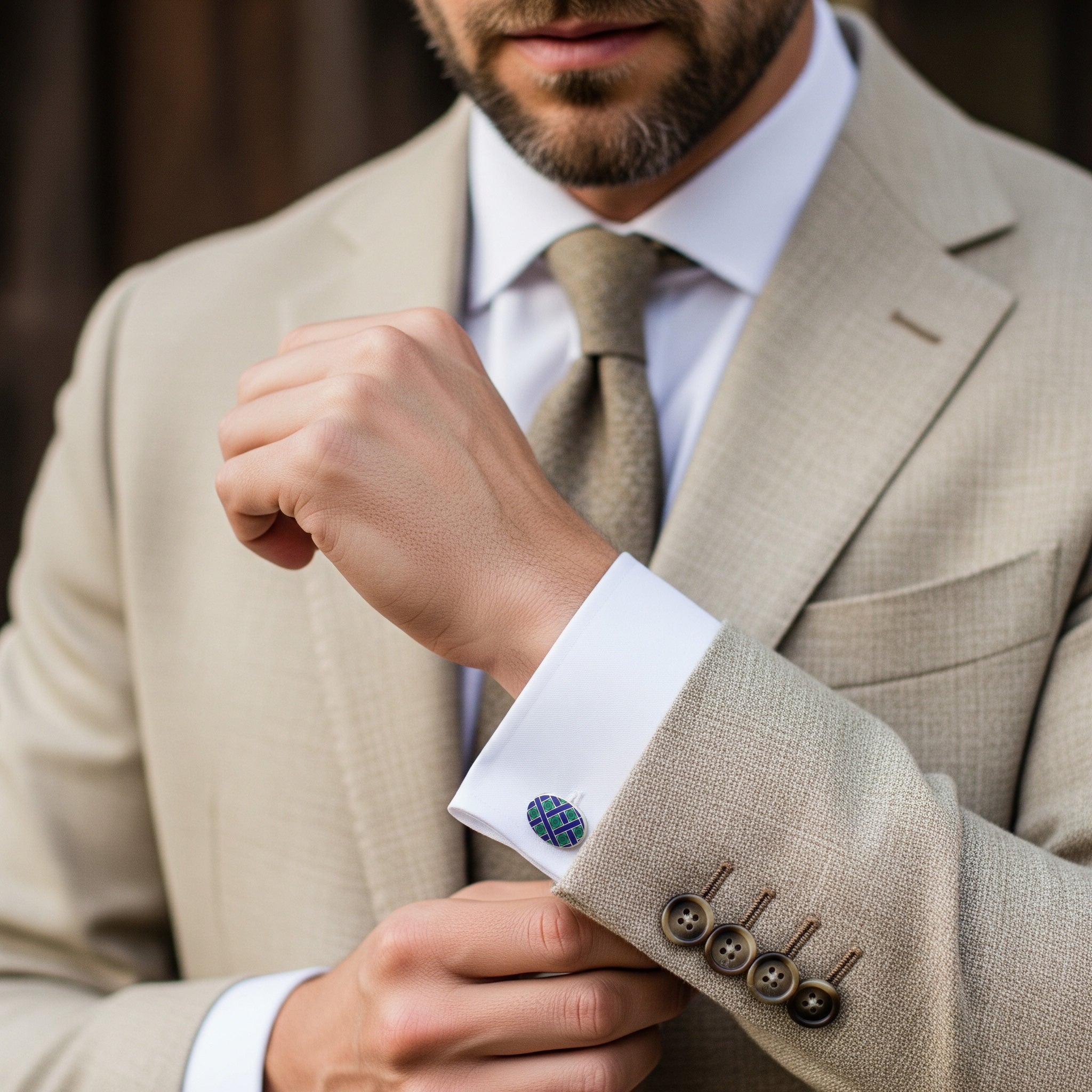Weave Sterling Silver Cufflinks In Green