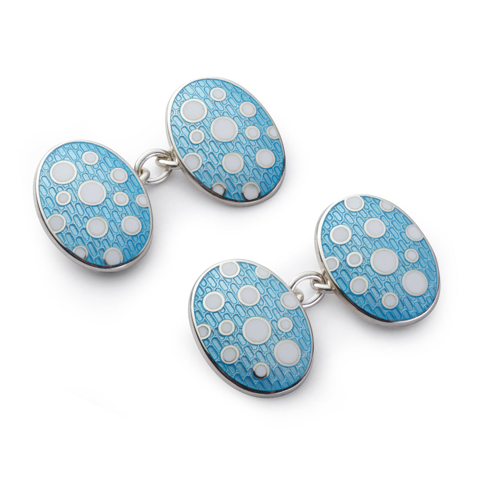 Bubble Design Sterling Silver Cloisonne Cufflinks In Sky Blue