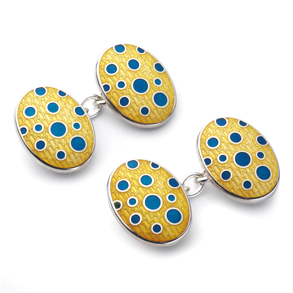 Bubble Design Sterling Silver Cloisonne Cufflinks In Yellow
