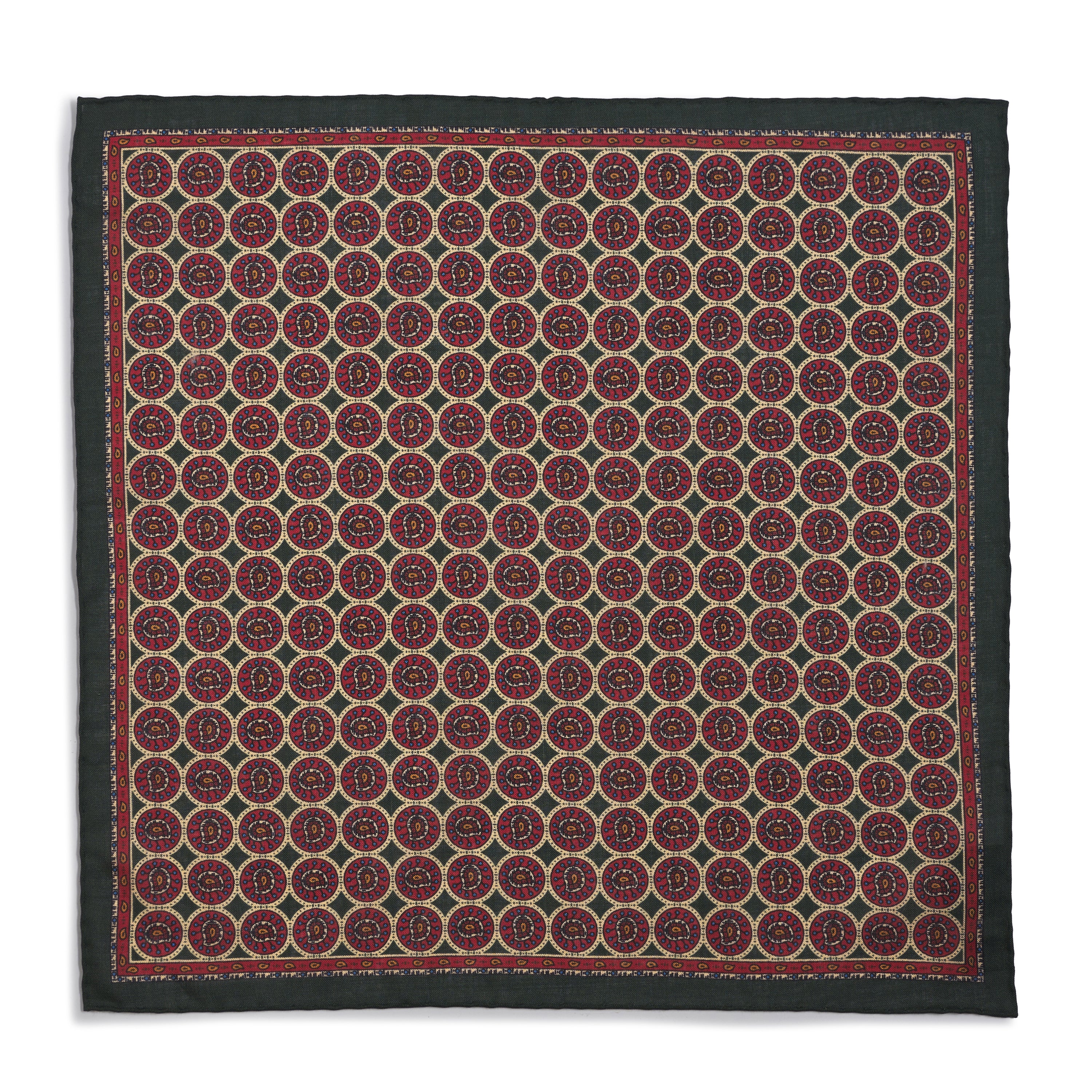 Circular Paisley (Wool & Silk Mix) Pocket Square In Green