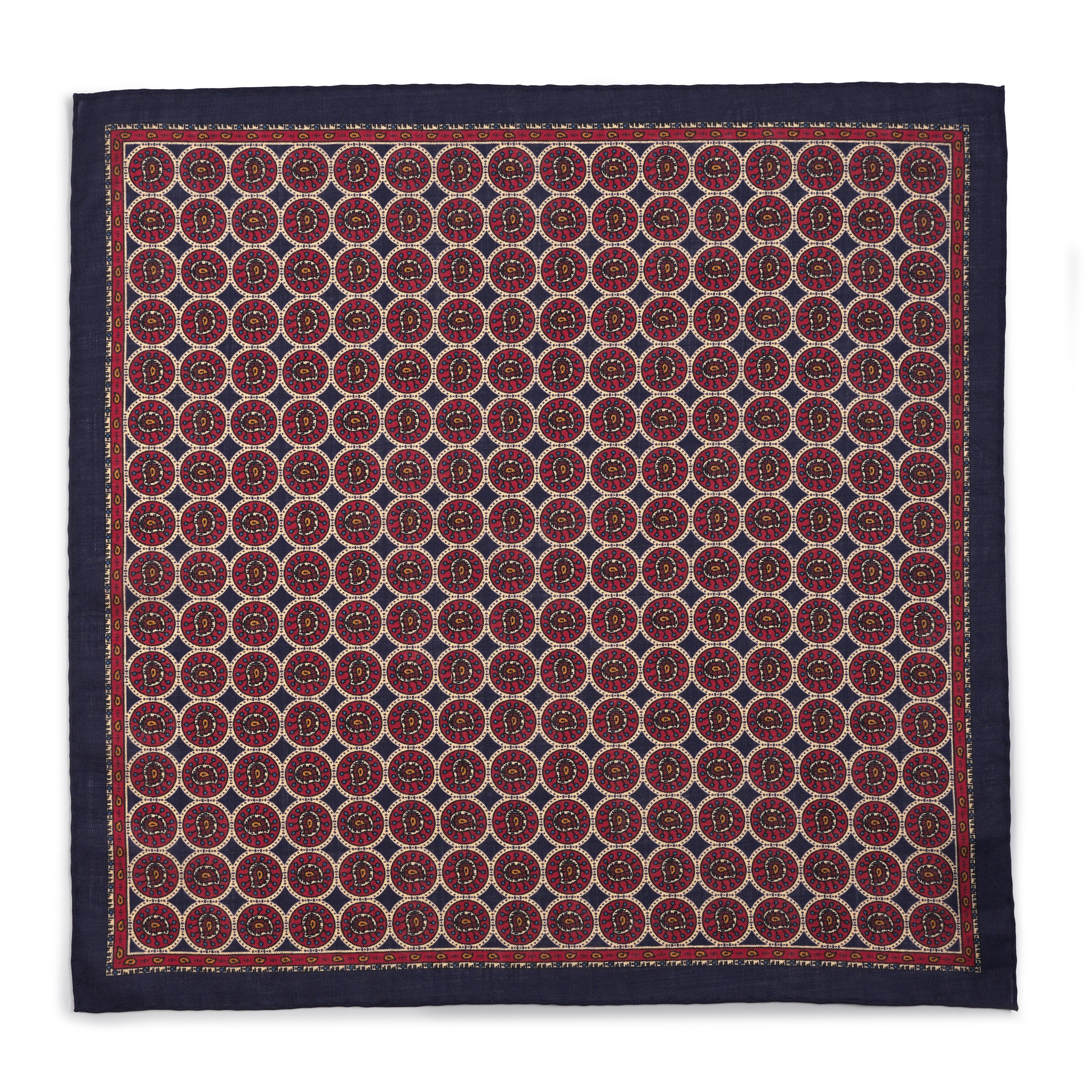 Circular Paisley (Wool & Silk Mix) Pocket Square In Navy