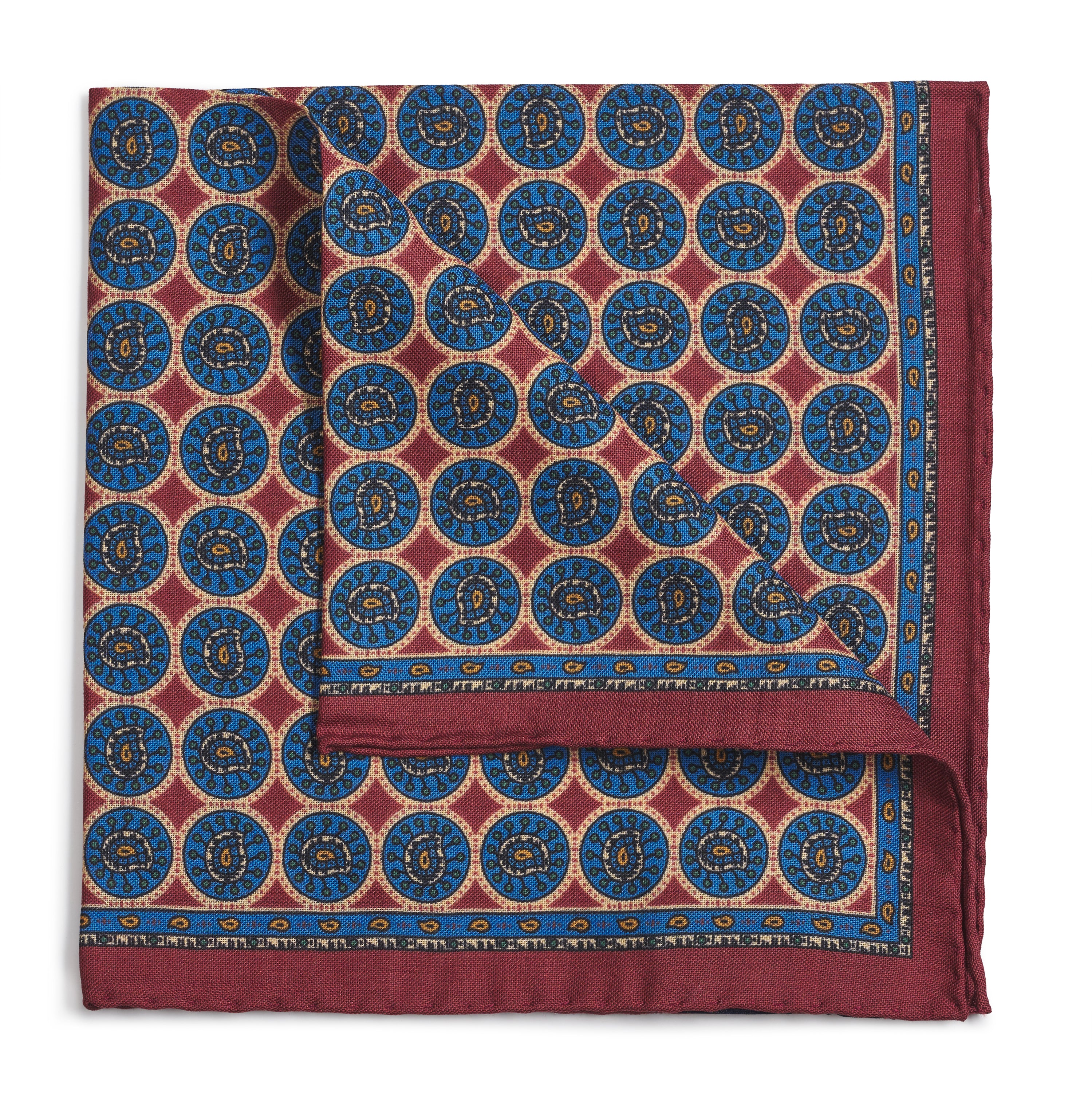 Circular Paisley (Wool & Silk Mix) Pocket Square In Red