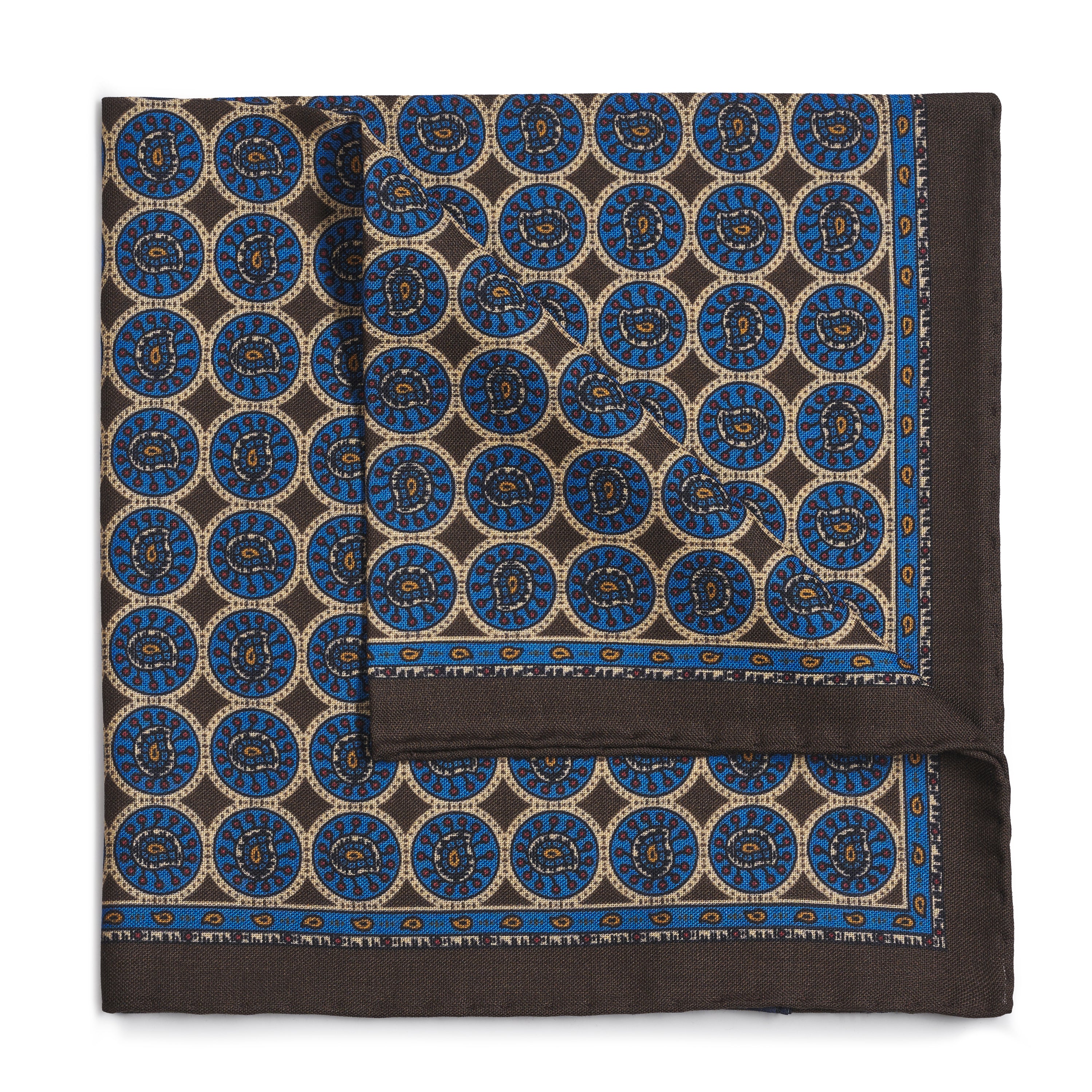 Circular Paisley (Wool & Silk Mix) Pocket Square In Sable