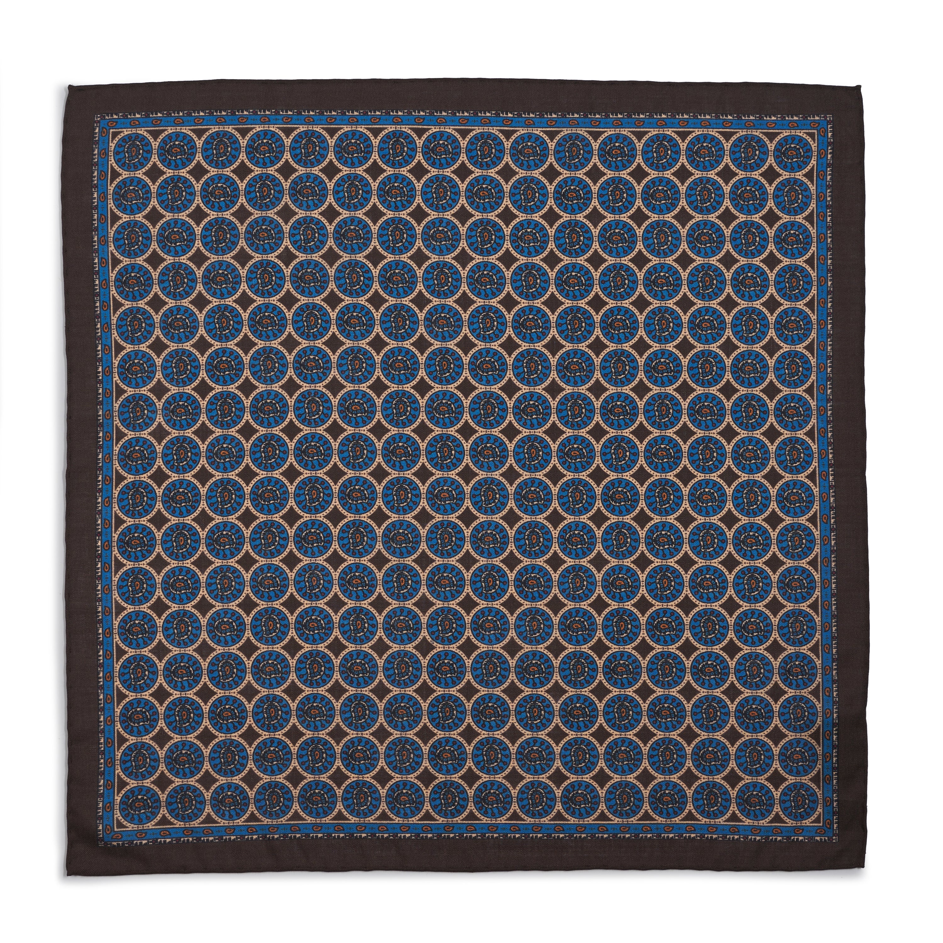 Circular Paisley (Wool & Silk Mix) Pocket Square In Sable