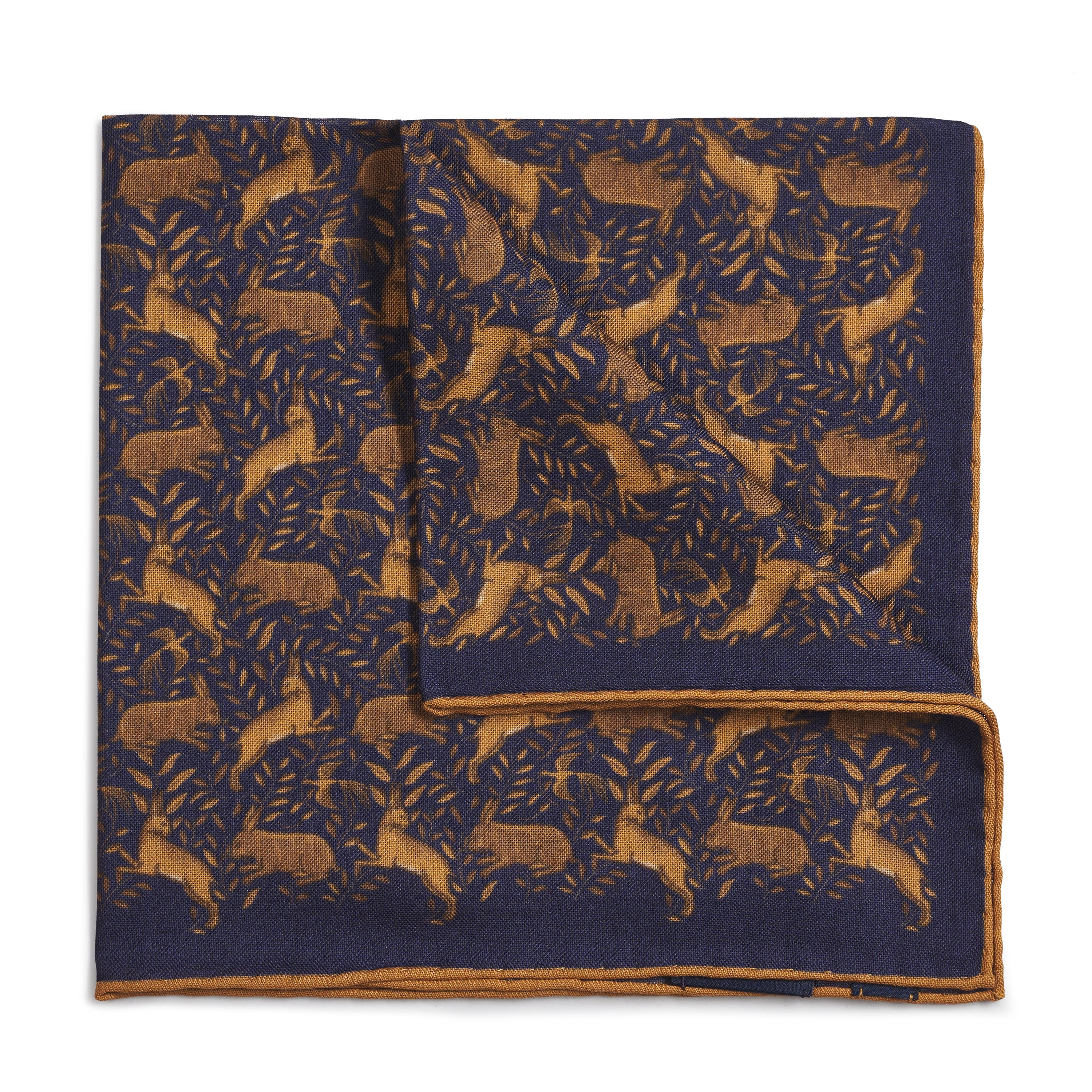 Countryside Hare (Wool & Silk Mix) Pocket Square In Navy