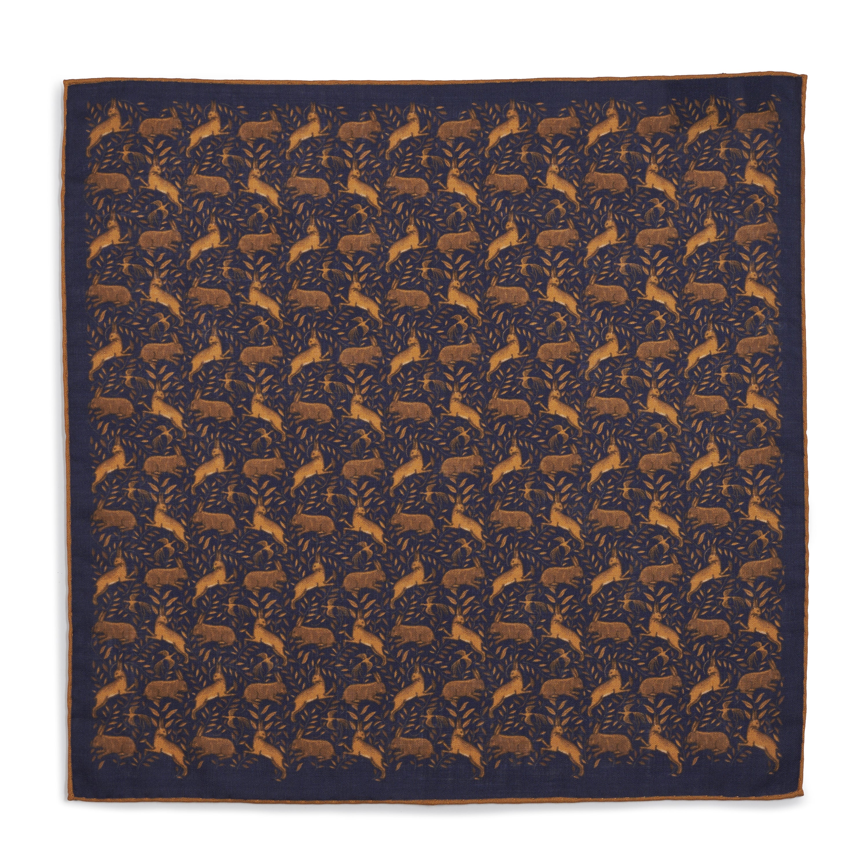 Countryside Hare (Wool & Silk Mix) Pocket Square In Navy