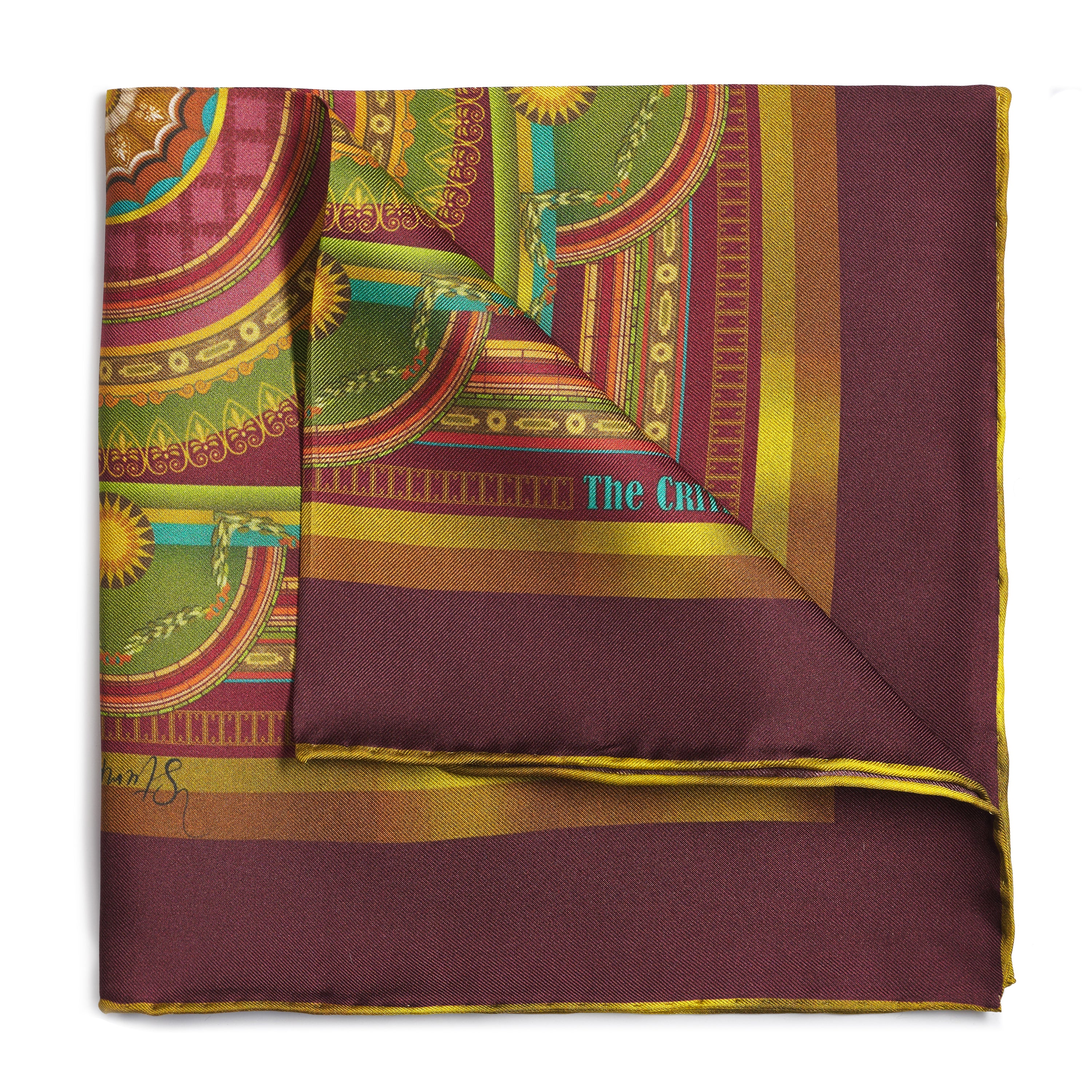 Criterion Foyer Claret Pocket Square - Luxury handcrafted silk pocket square by Benson & Clegg