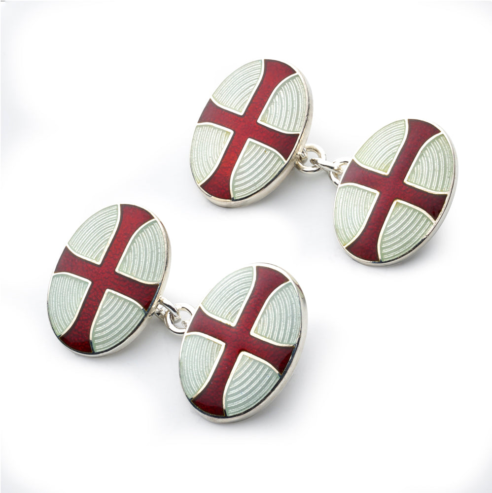 Cross Cloisonne Sterling Silver Cufflinks In Red