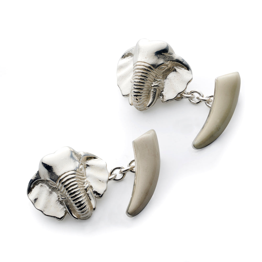Elephant Head And Tusk Sterling Silver Cufflinks