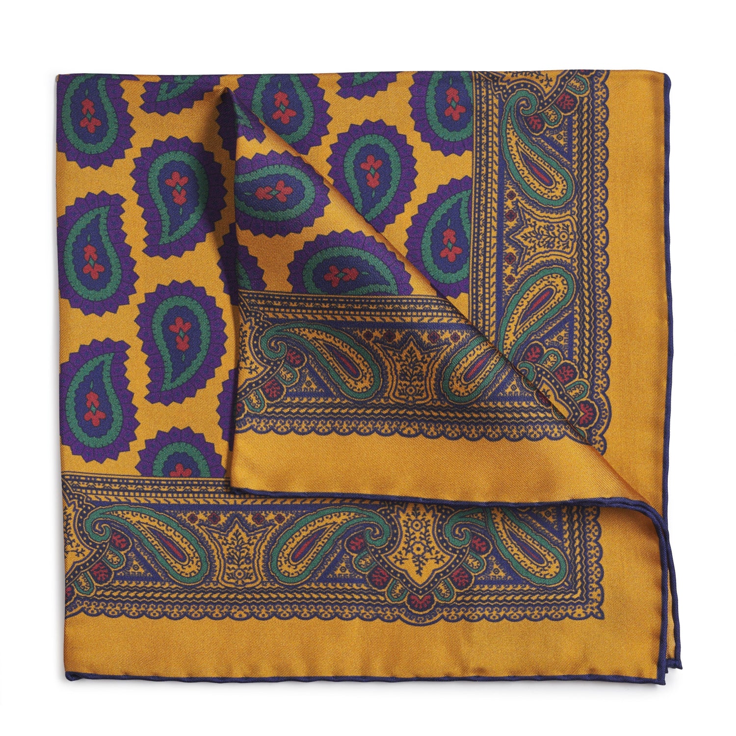 Large Paisley Silk Pocket Square In Gold