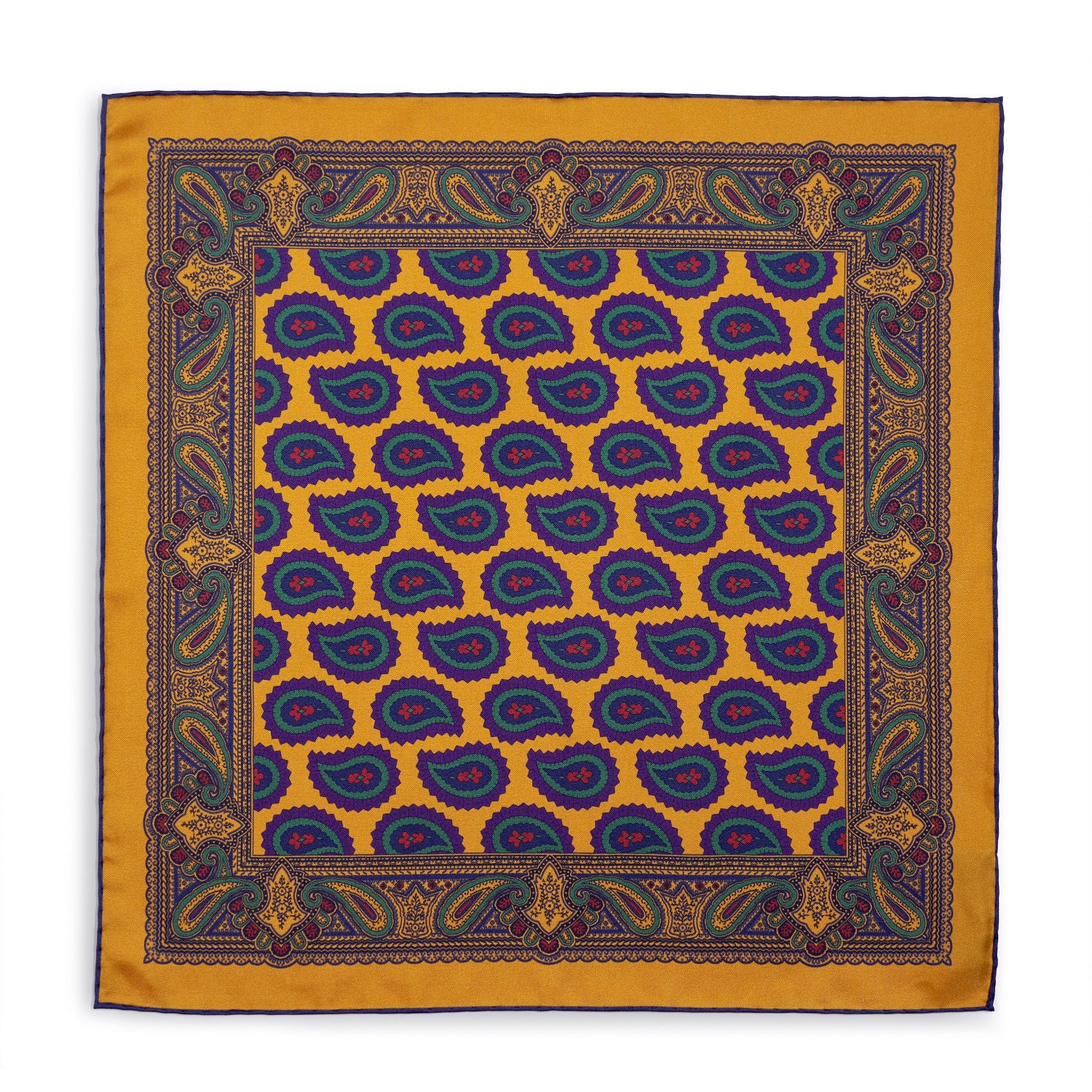 Large Paisley Silk Pocket Square In Gold