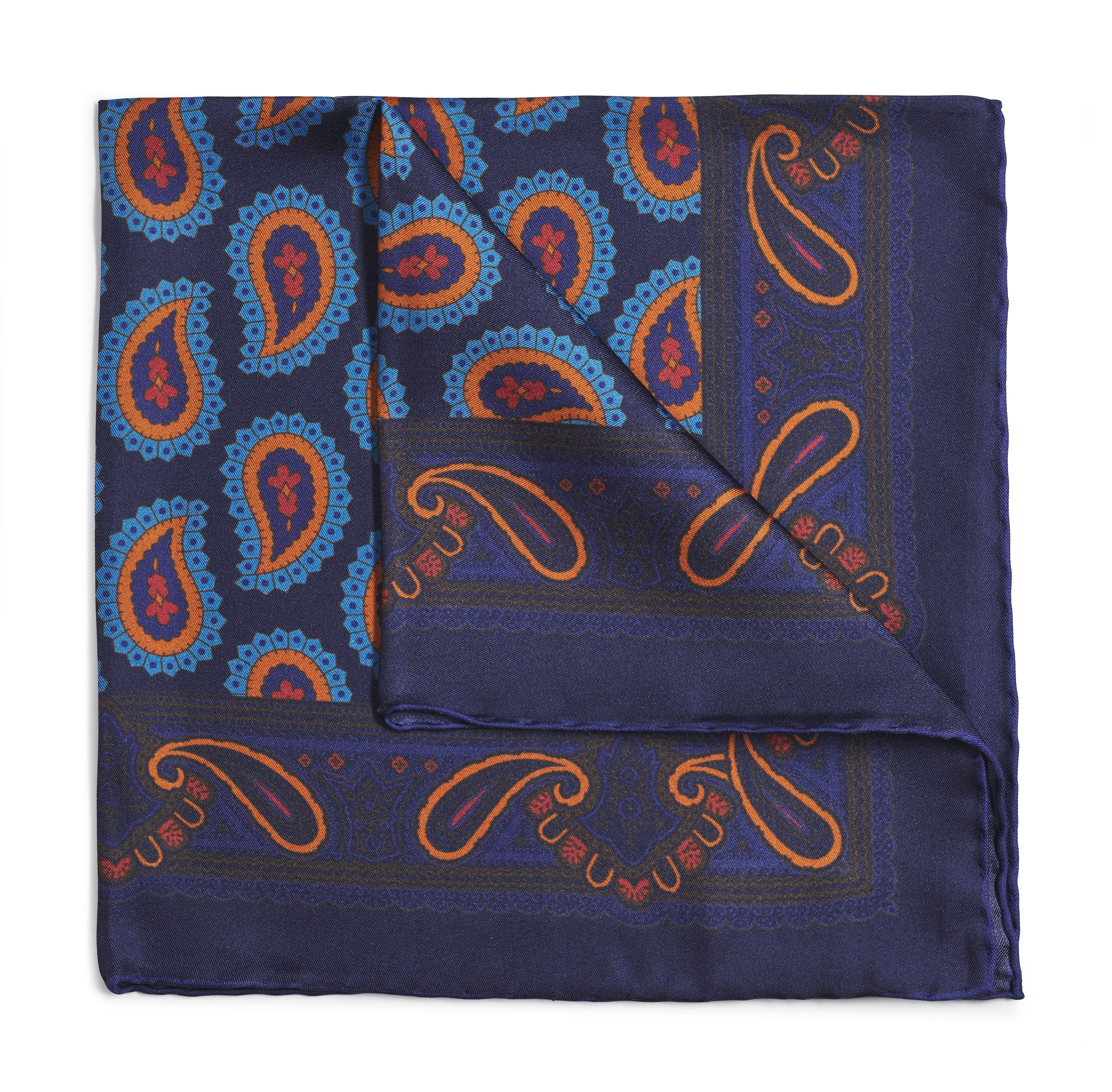 Large Paisley Silk Pocket Square In Navy