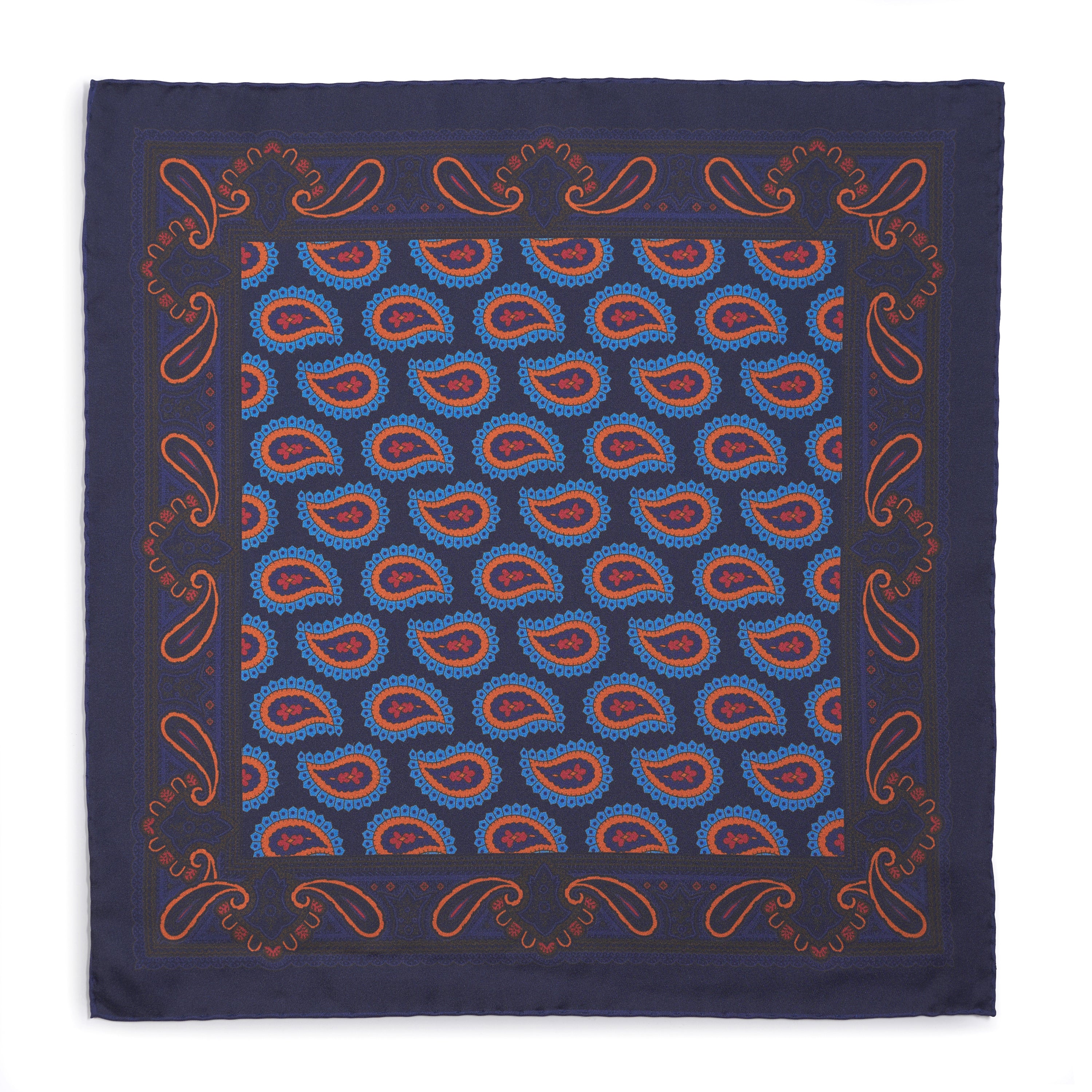 Large Paisley Silk Pocket Square In Navy