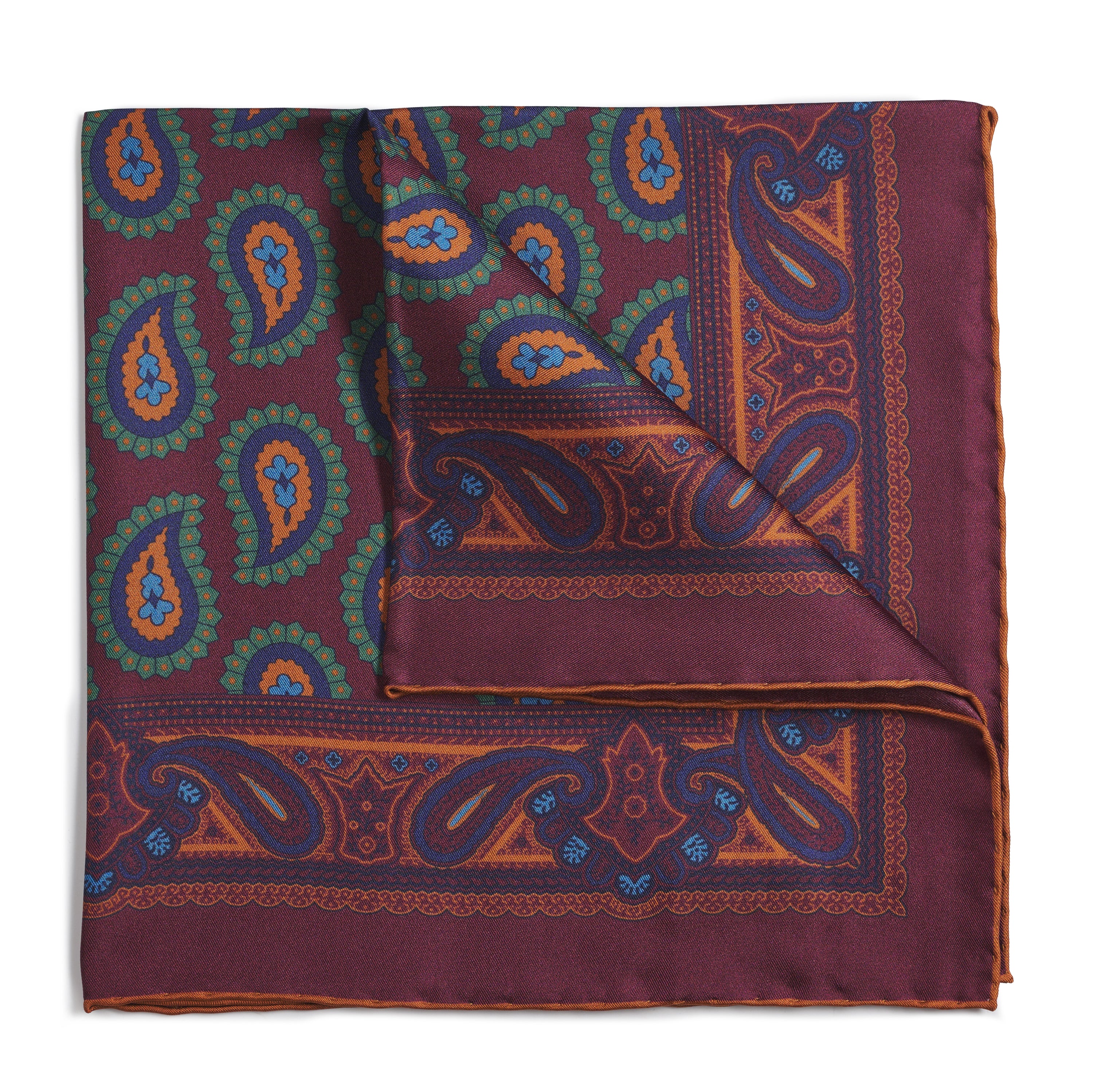 Large Paisley Silk Pocket Square In Wine