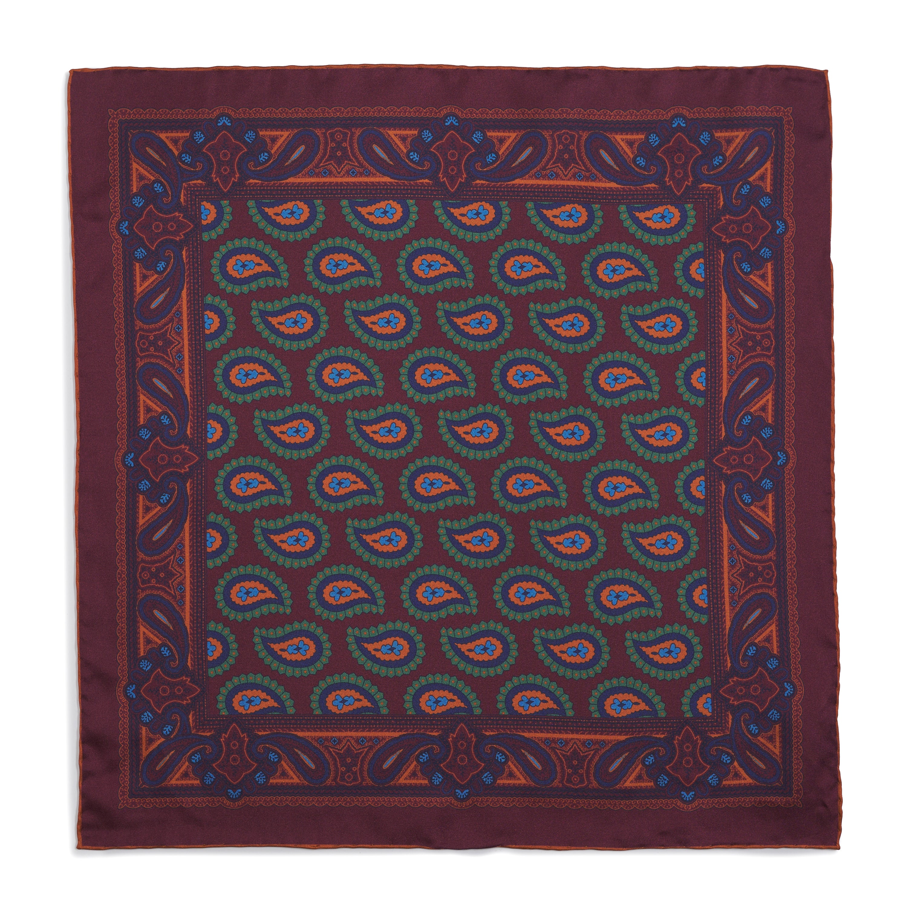 Large Paisley Silk Pocket Square In Wine