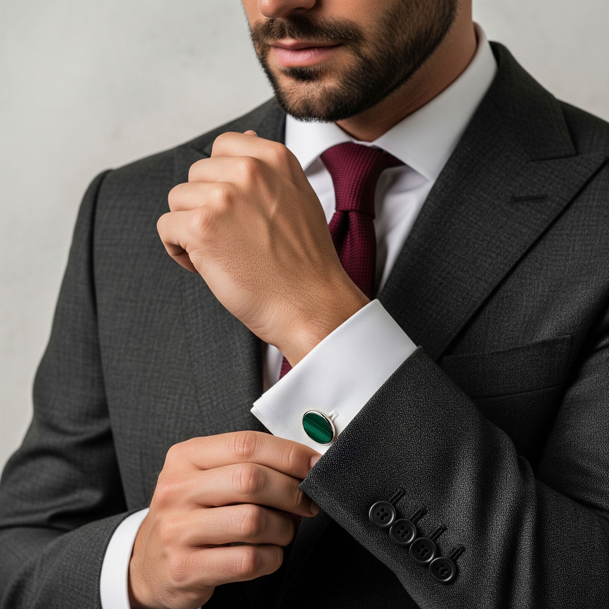 Malachite Cufflinks In Silver