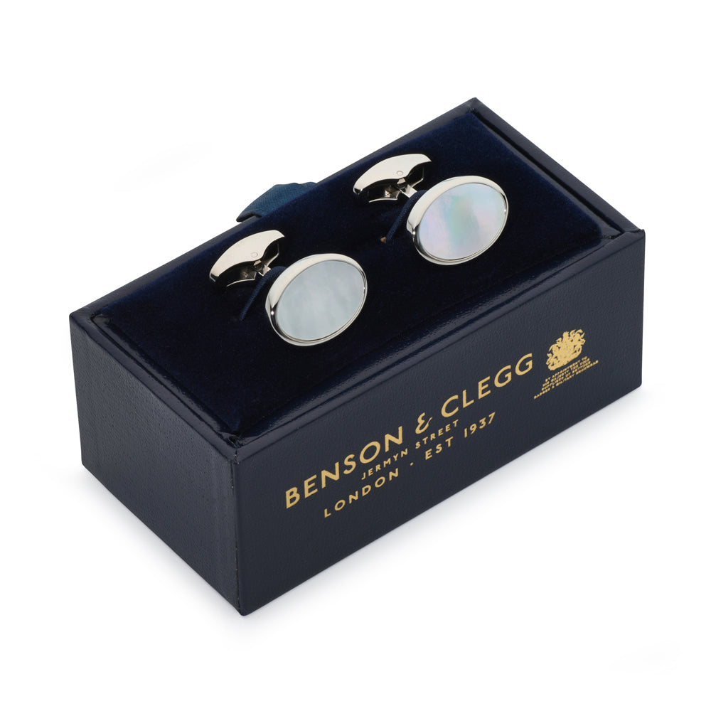 Mother Of Pearl Oval Cufflinks In Silver