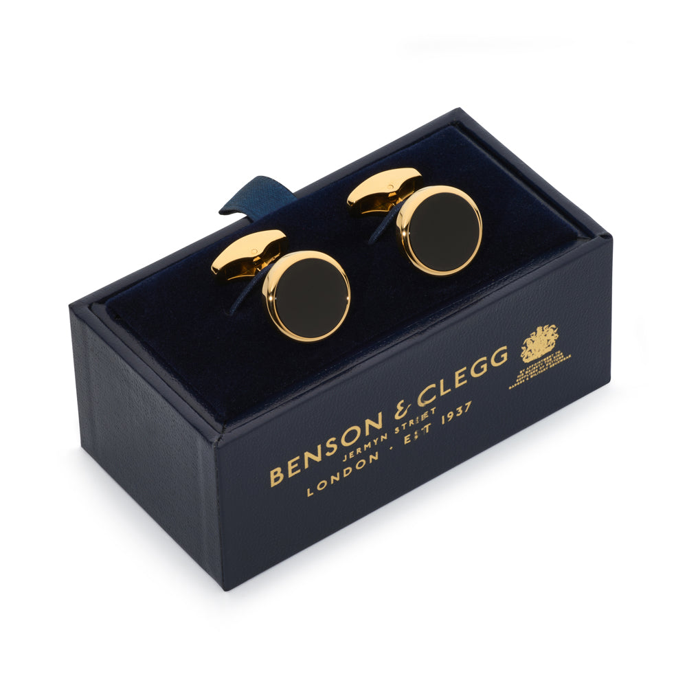 Onyx Round Cufflinks In Gold