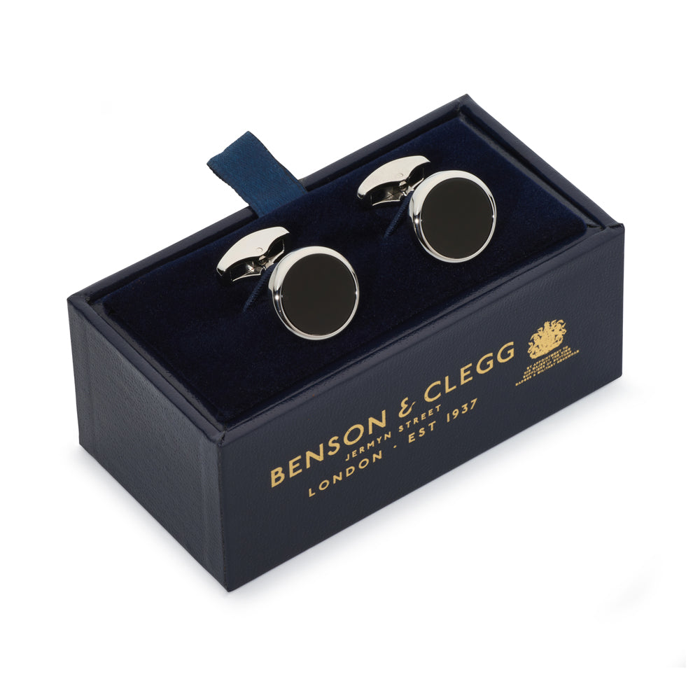 Onyx Round Cufflinks in Silver