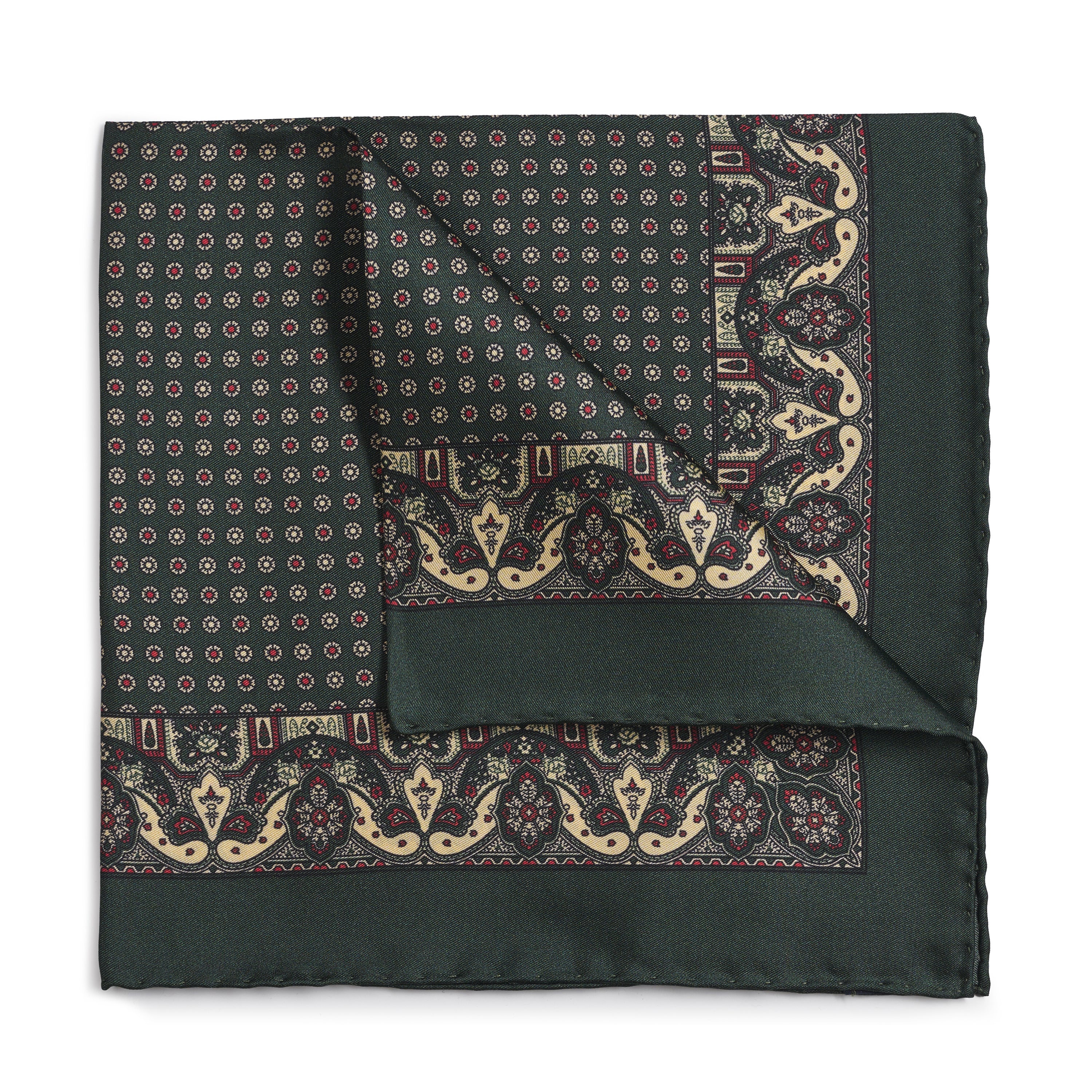 Ornate Paisley Silk Pocket Square In Green