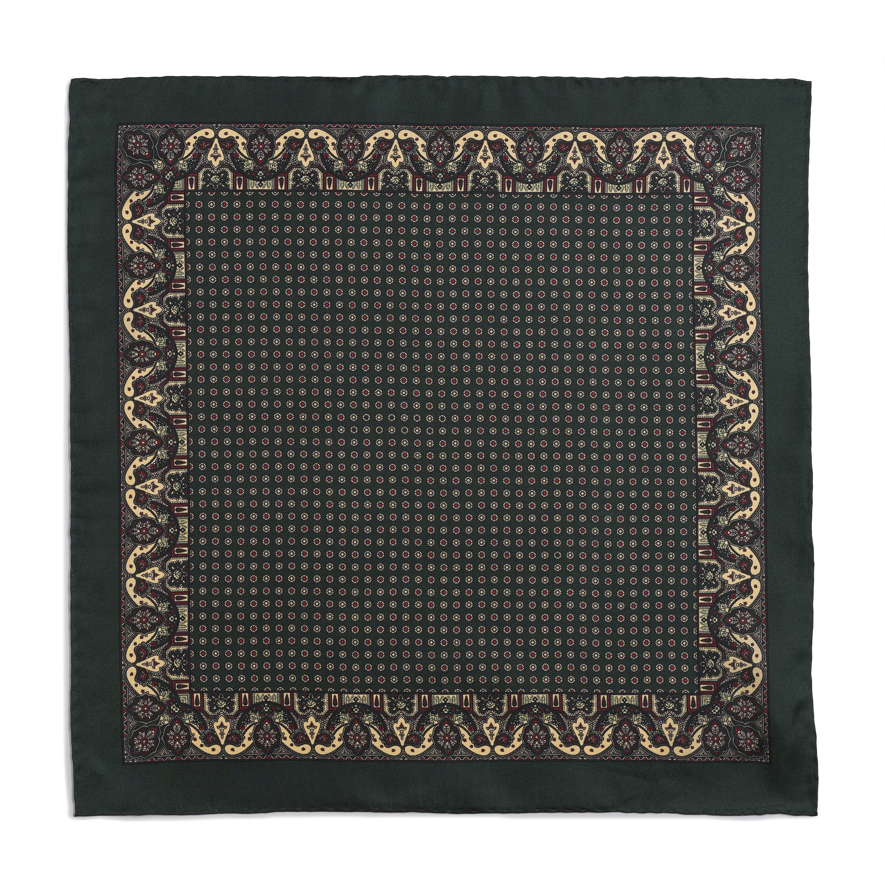 Ornate Paisley Silk Pocket Square In Green