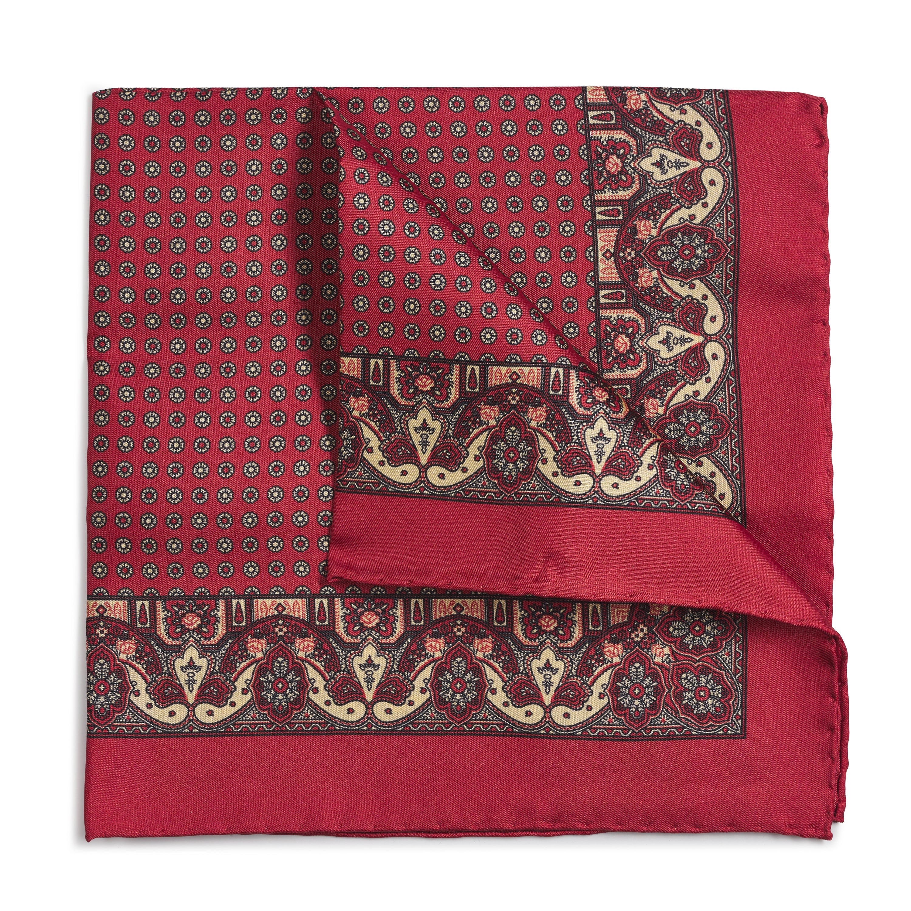 Ornate Paisley Silk Pocket Square In Red
