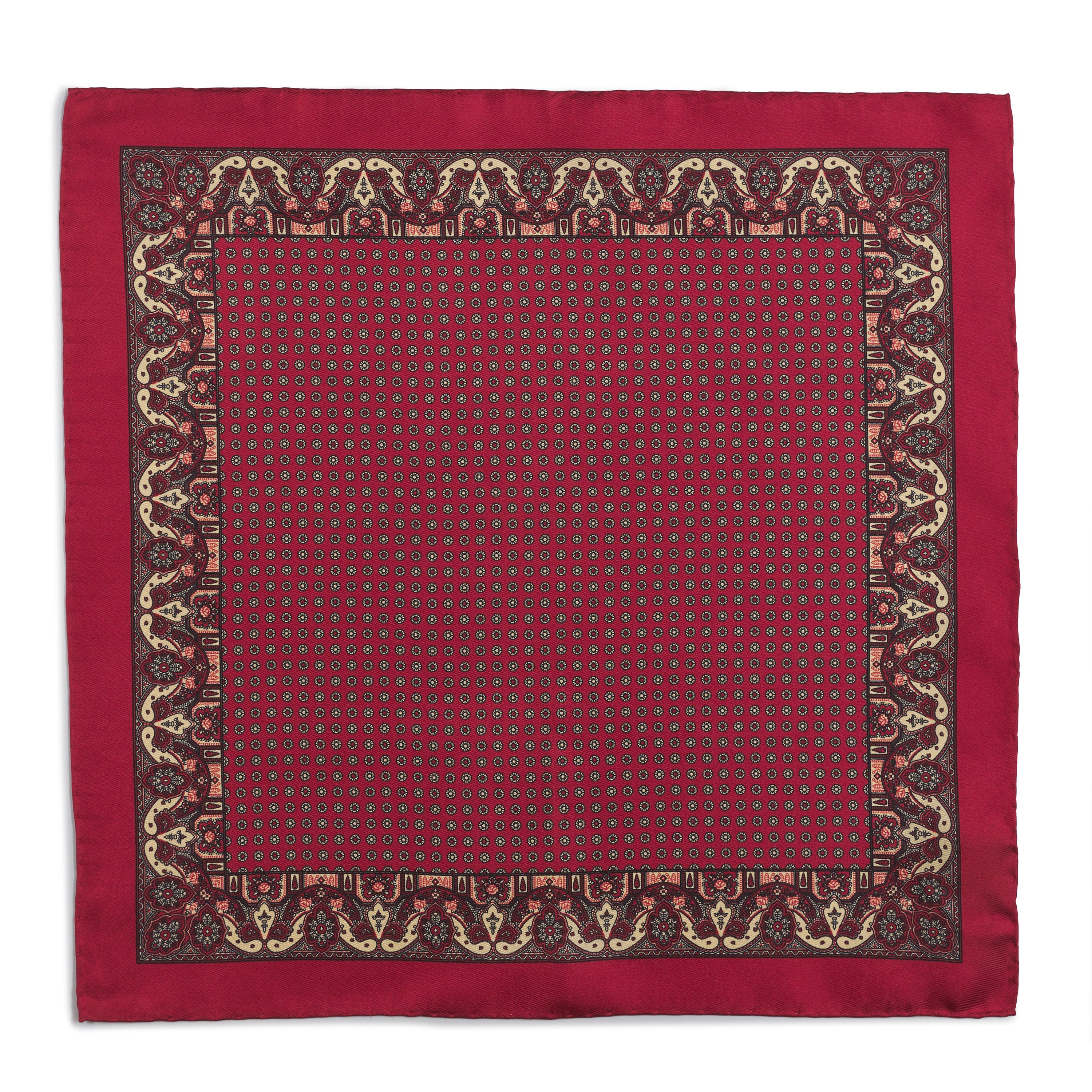 Ornate Paisley Silk Pocket Square In Red