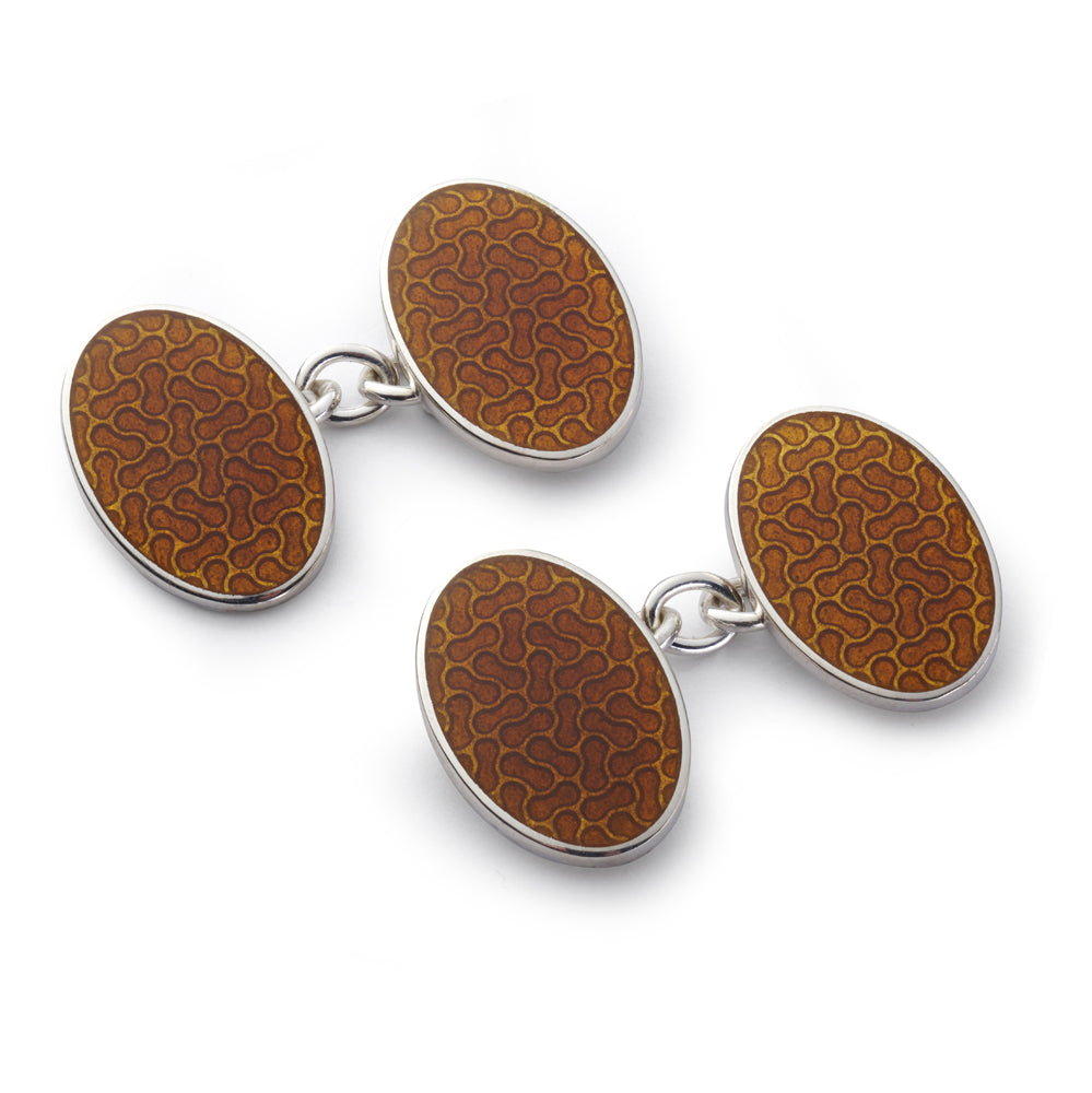 Peanut Sterling Silver Cloisonne Cufflinks In Amber