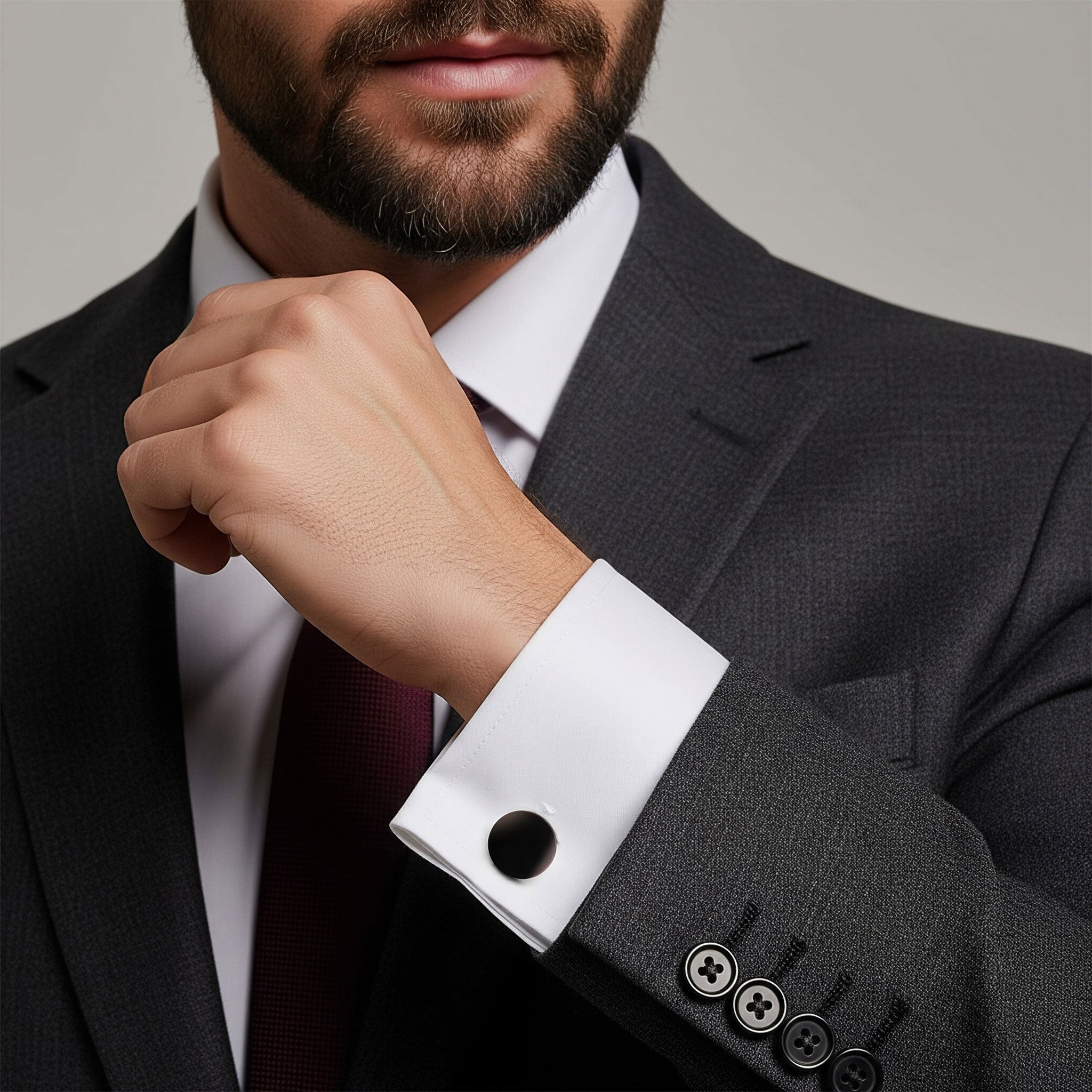 Round Cufflinks In Gun Metal