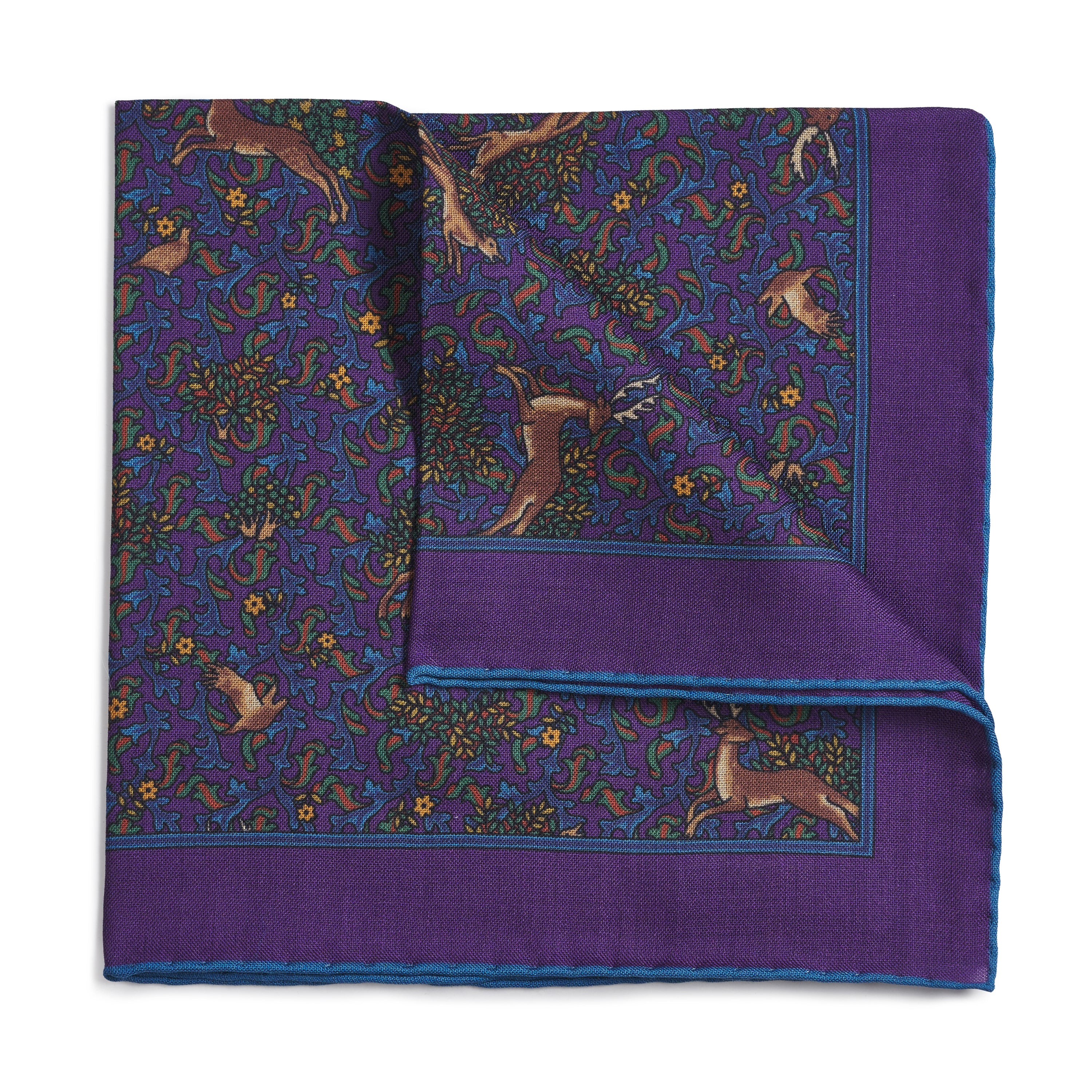 Stag & Forest(Wool & Silk Mix) Pocket Square In Purple