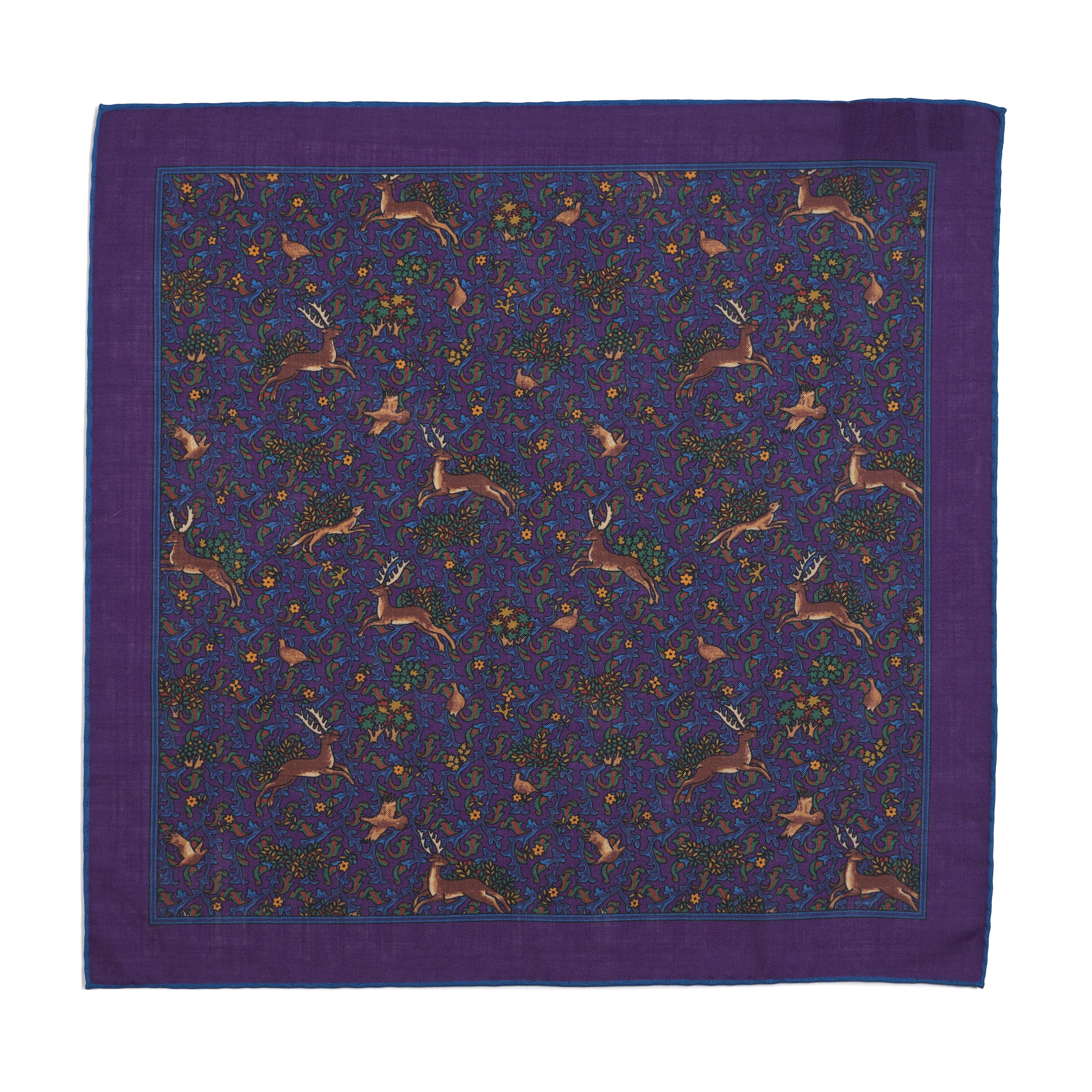 Stag & Forest(Wool & Silk Mix) Pocket Square In Purple