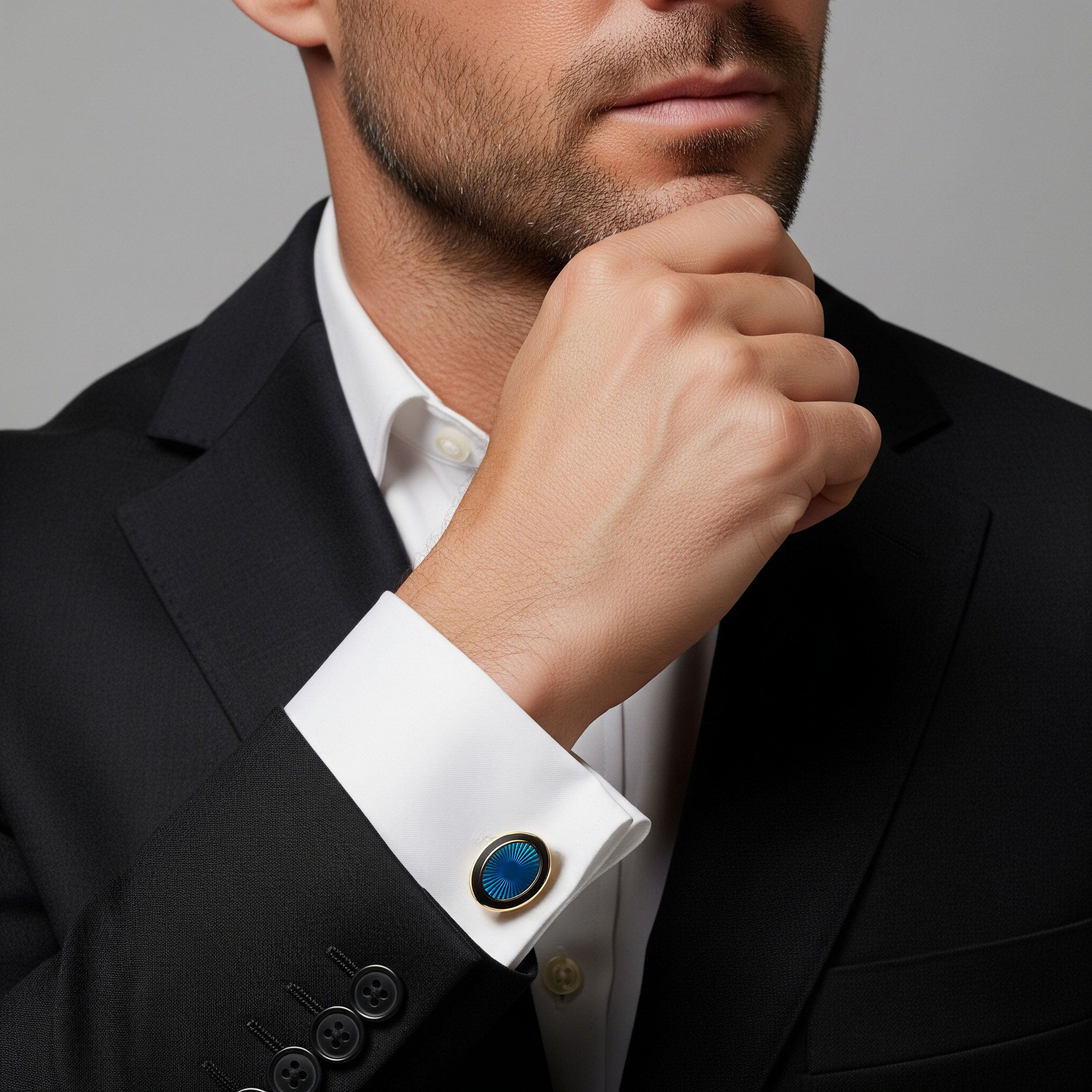 Sunburst Enamel Cufflinks In Sapphire Blue