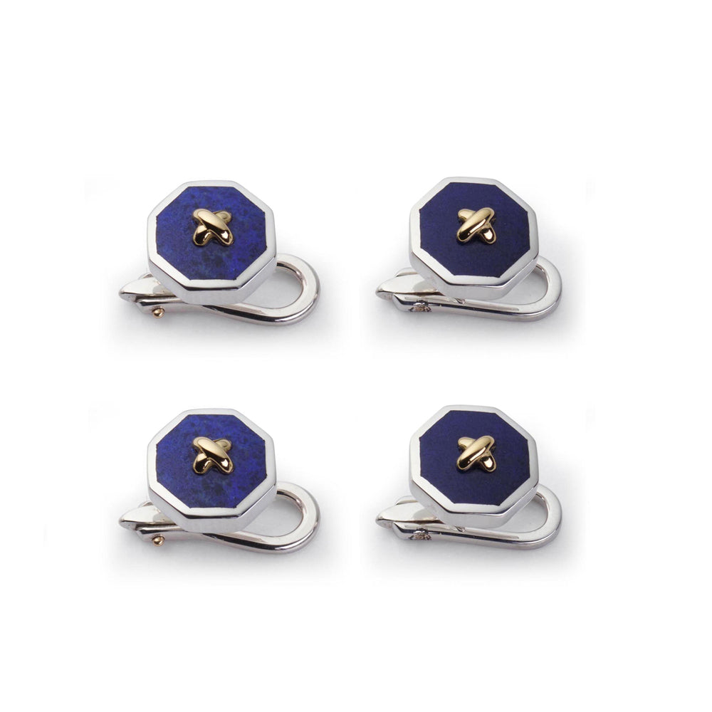 Sterling Silver And Lapis Lazuli With 9ct Gold Stitch Dress Studs