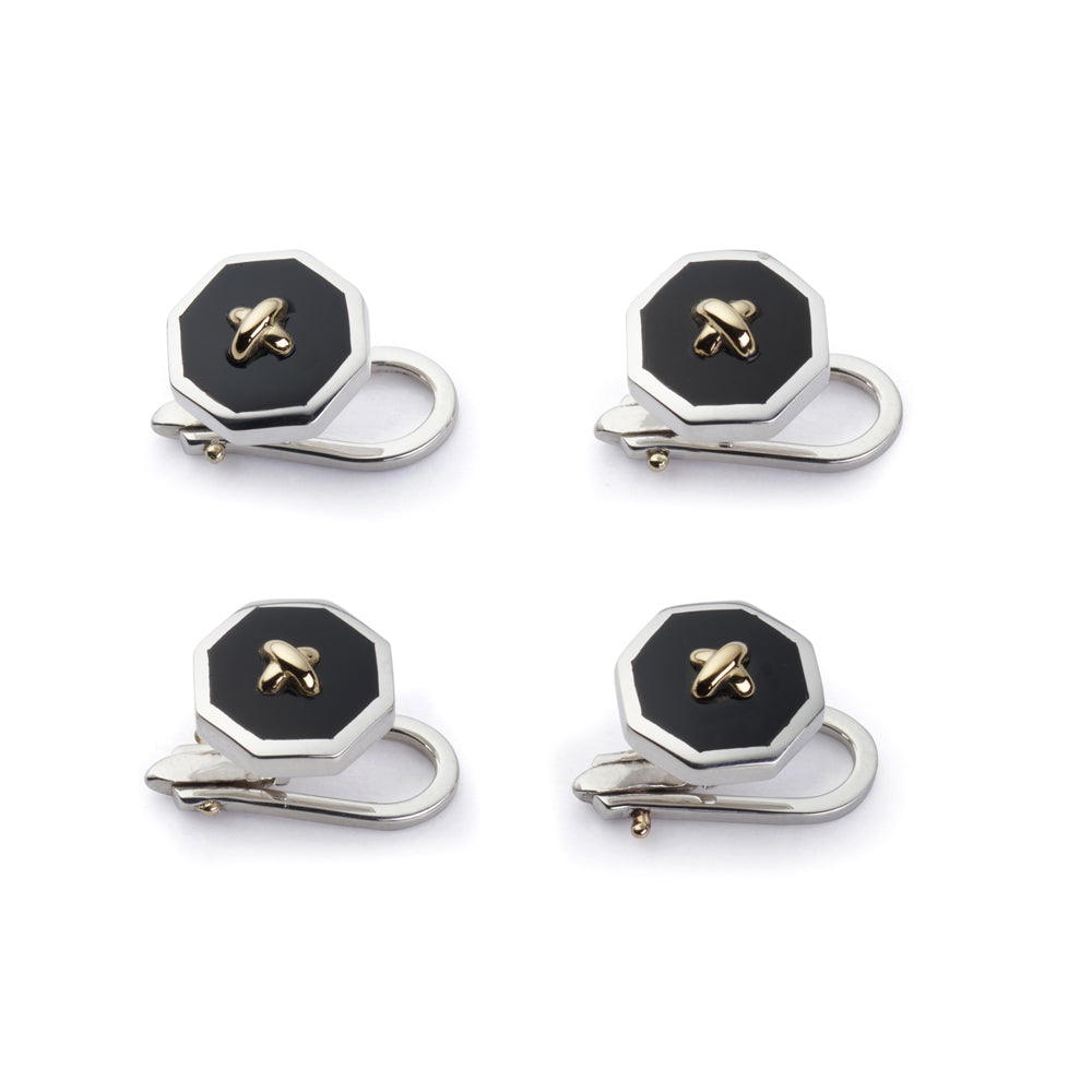 Sterling Silver And Onyx With 9ct Gold Stitch Dress Studs