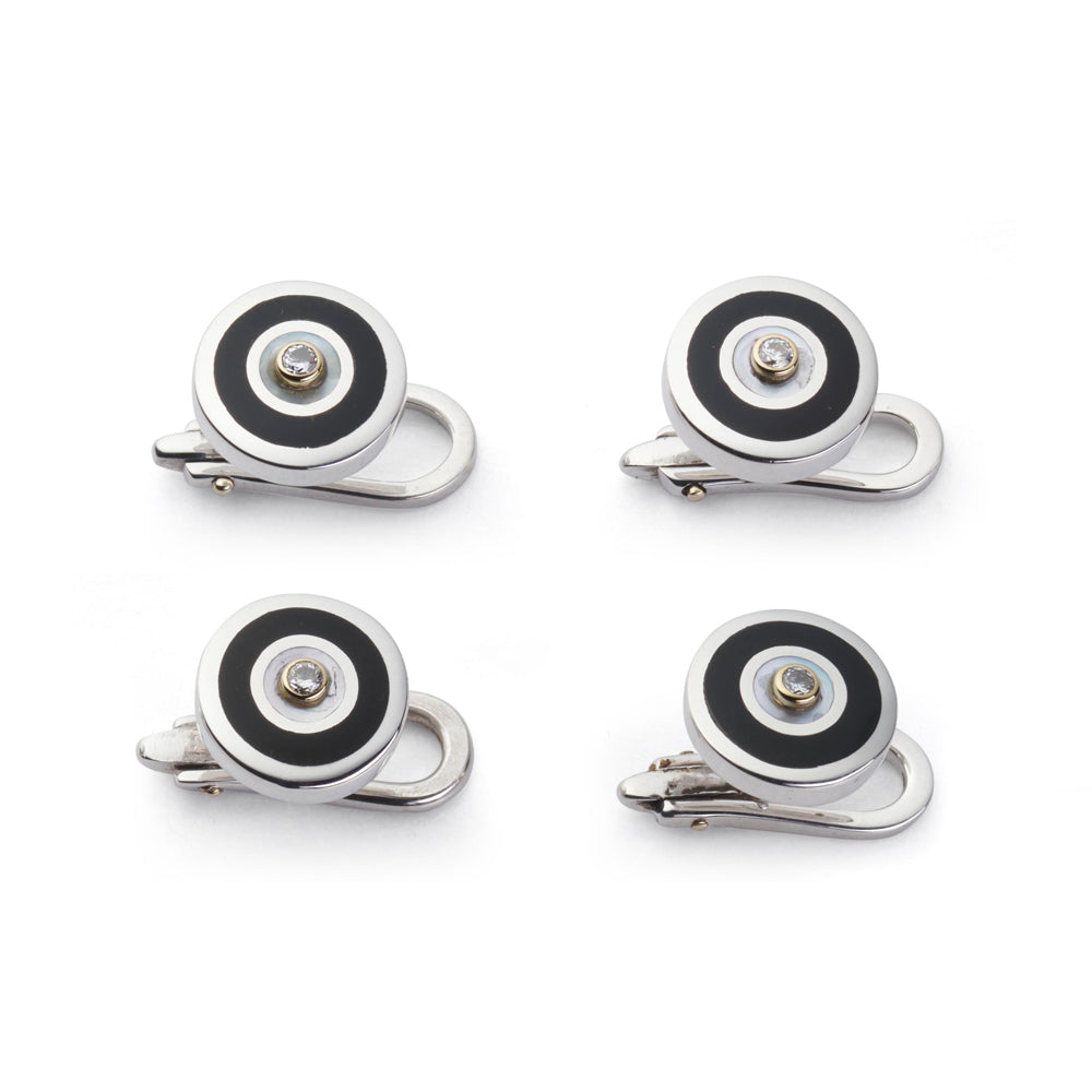 Sterling Silver And Onyx With Diamond Dress Studs