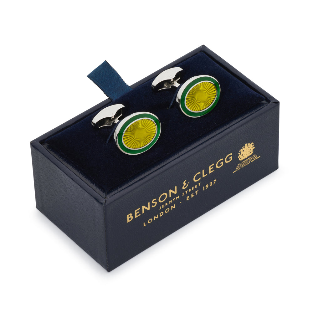 Sunburst Enamel Cufflinks In Emerald