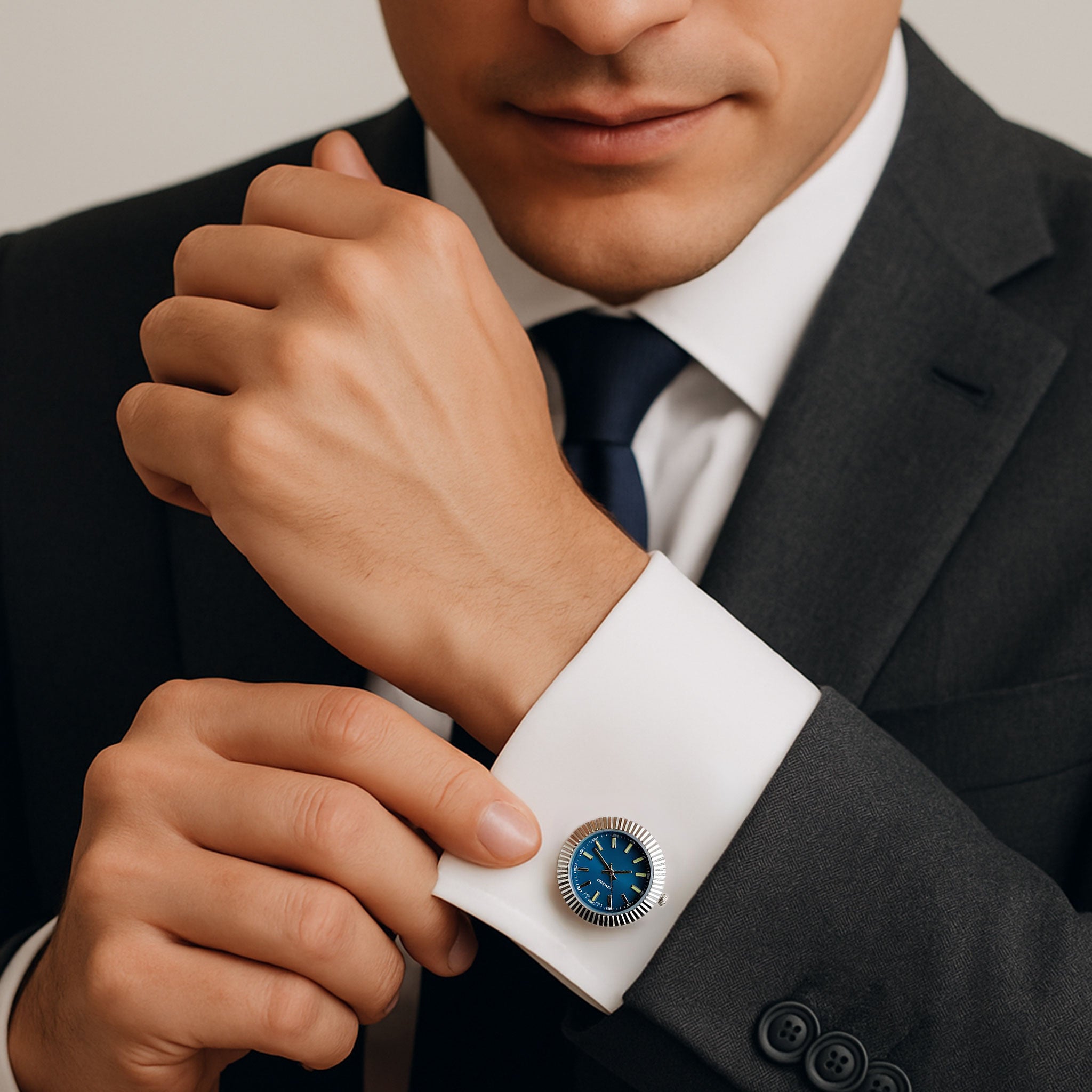 Working Watch Cufflinks In Silver and Blue